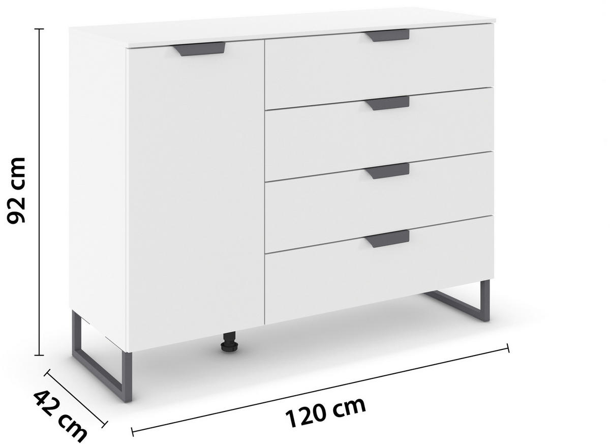 KOMMODE  in 120/92/42 cm  - Dunkelgrau/Weiß, Design, Holzwerkstoff/Metall (120/92/42cm) - Carryhome