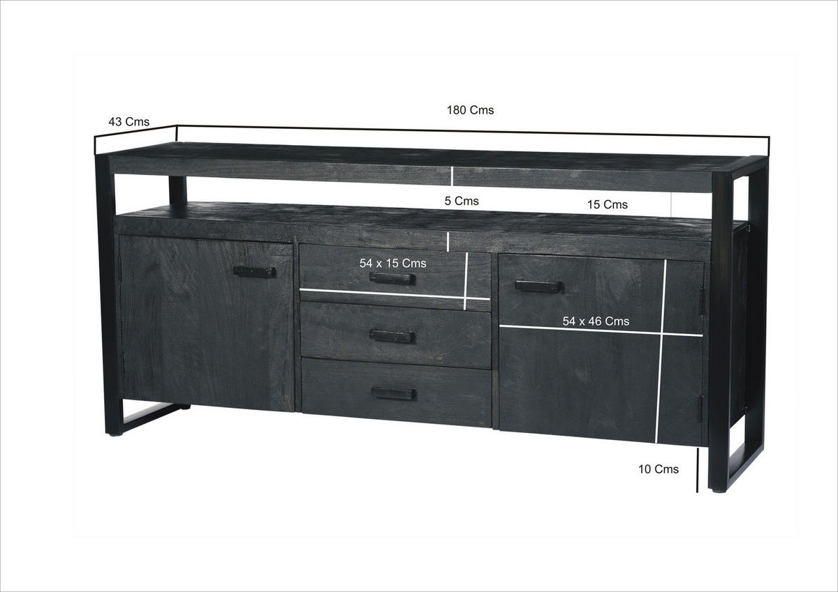 SIDEBOARD Norris 180/80/43 cm 3 Schublade(n)  - Schwarz, Basics, Holz/Metall (180/80/43cm) - Livetastic