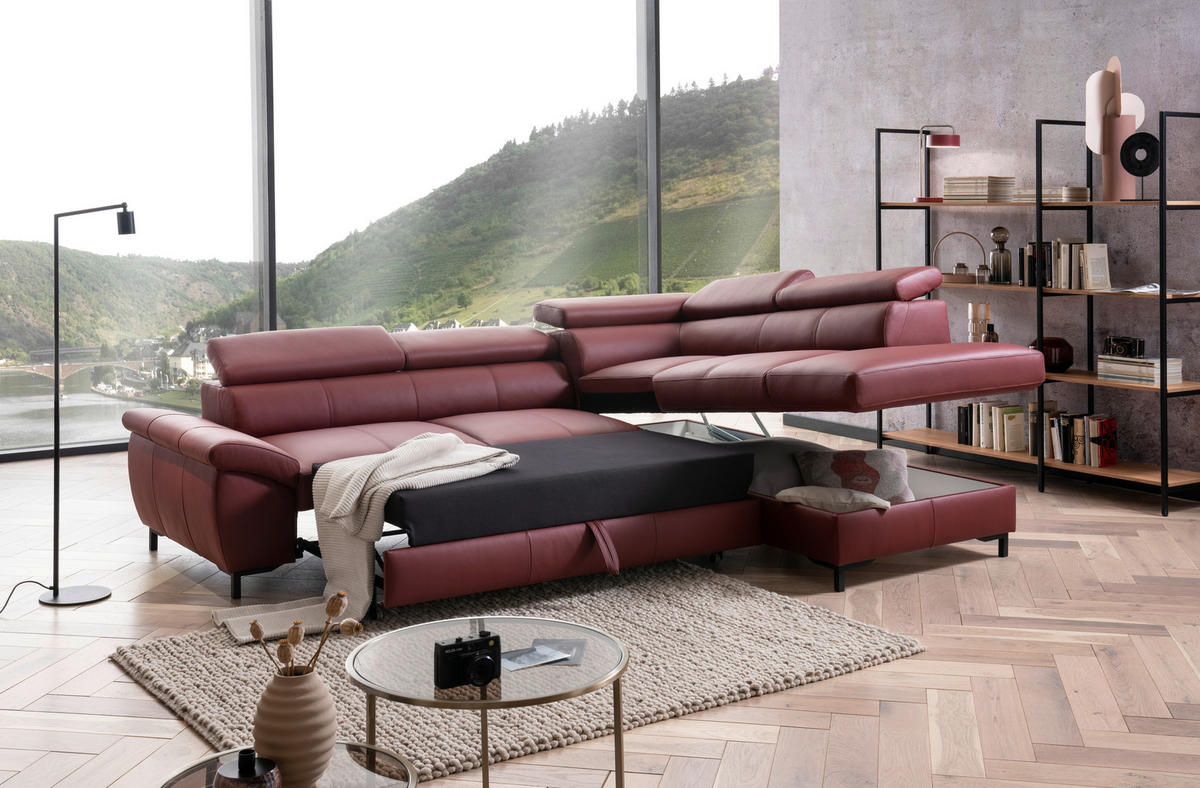 ROHOVÁ SEDACIA SÚPRAVA, koža, bordová - čierna/bordová, Design, kov/koža (268/213cm) - Celina Home
