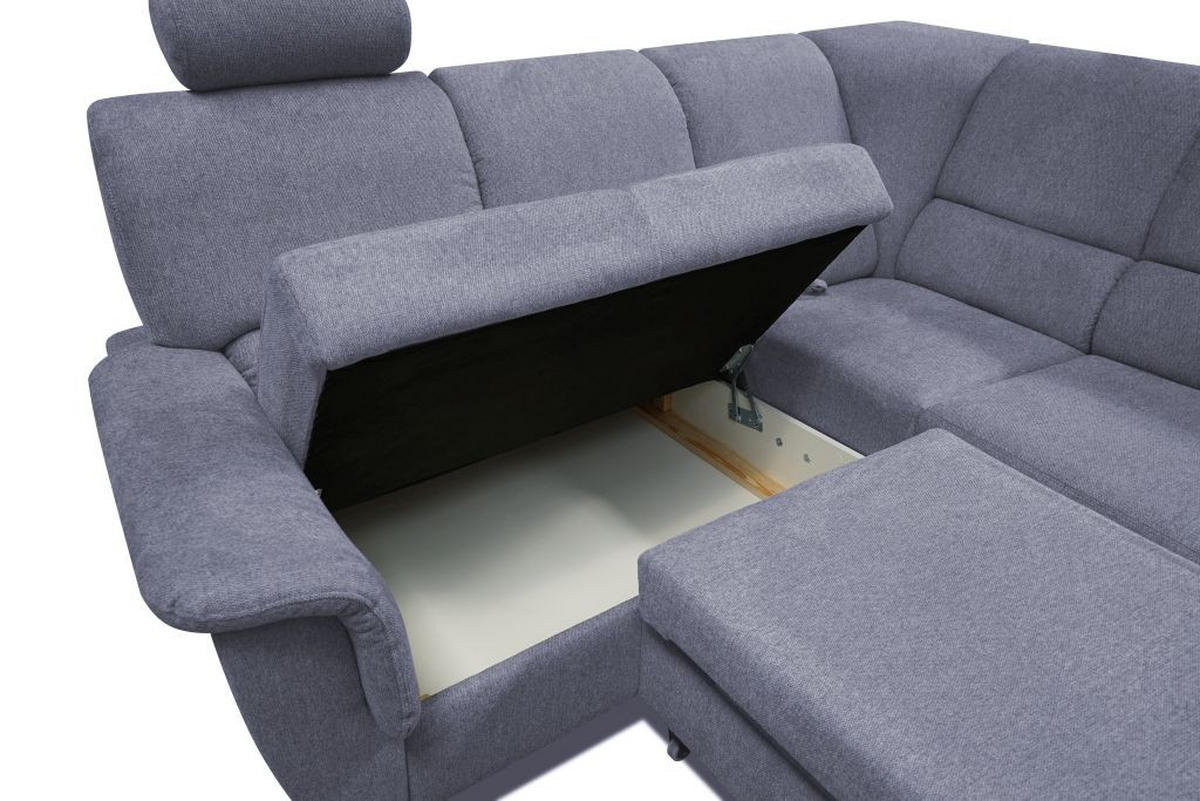 ECKSOFA Blaugrau Webstoff  - Silberfarben/Blaugrau, Design, Holz/Kunststoff (216/270cm) - Livetastic