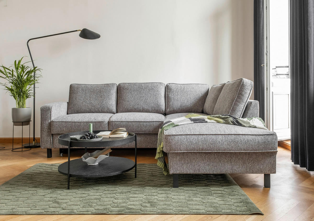 ECKSOFA Grau Struktur  - Schwarz/Grau, Holz/Textil (233/198cm) - MID.YOU
