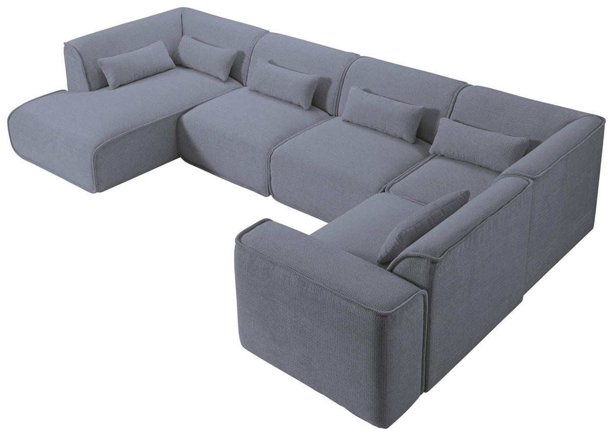 WOHNLANDSCHAFT LOMOCO MATEO in Flachgewebe Graublau  - Graublau/Schwarz, Design, Kunststoff/Textil (165/368/211cm) - Lomoco