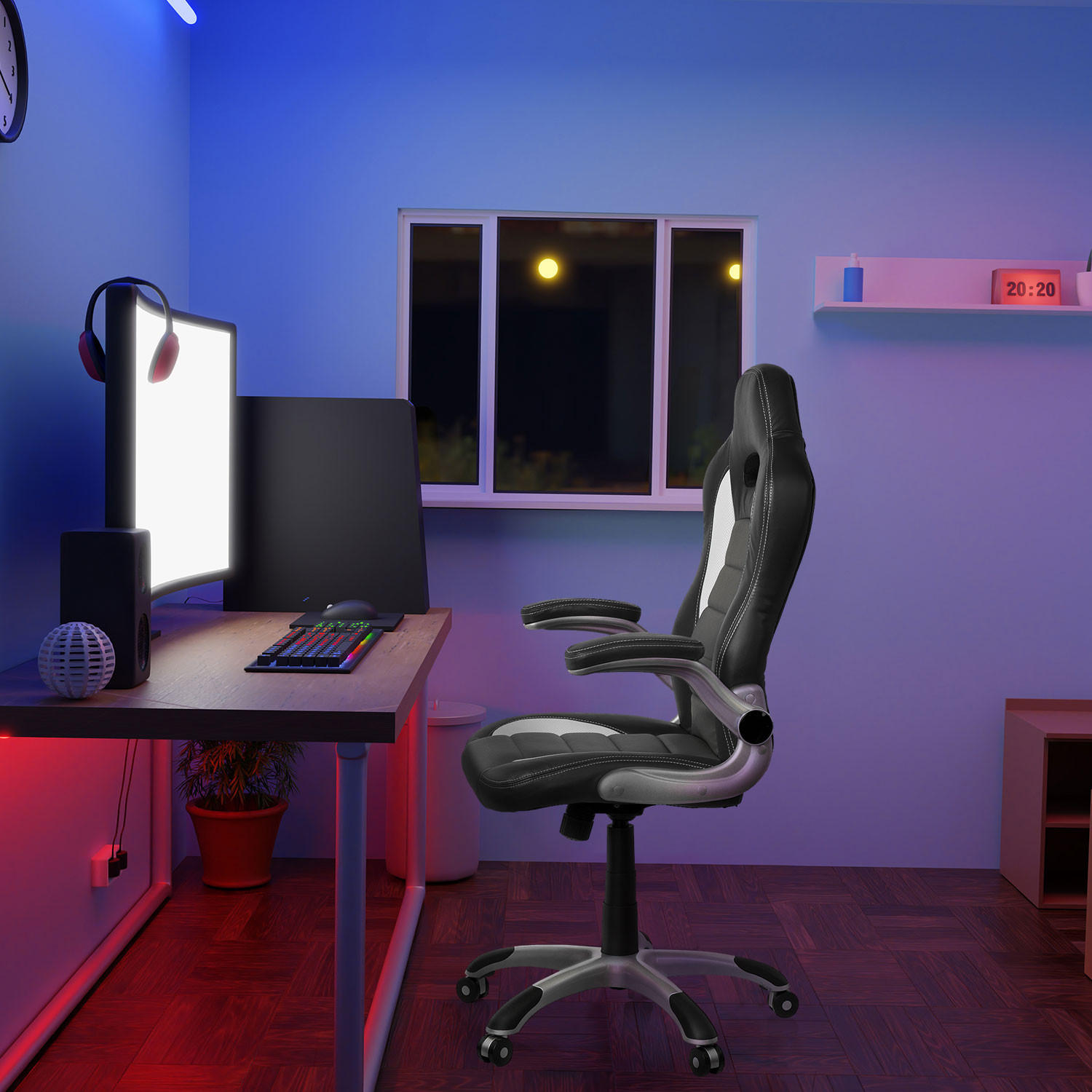 GAMING STOL umetna masa, tekstil siva, črna, bela - srebrne barve/siva, Moderno, umetna masa/tekstil (64/118/57cm) - MID.YOU