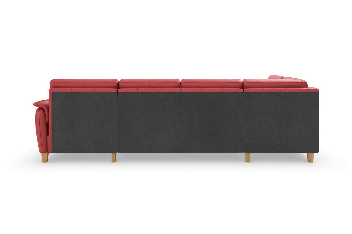 WOHNLANDSCHAFT PALMERA E in Echtleder Rot  - Eichefarben/Rot, Basics, Leder/Holz (212/308/163cm) - Sit & More