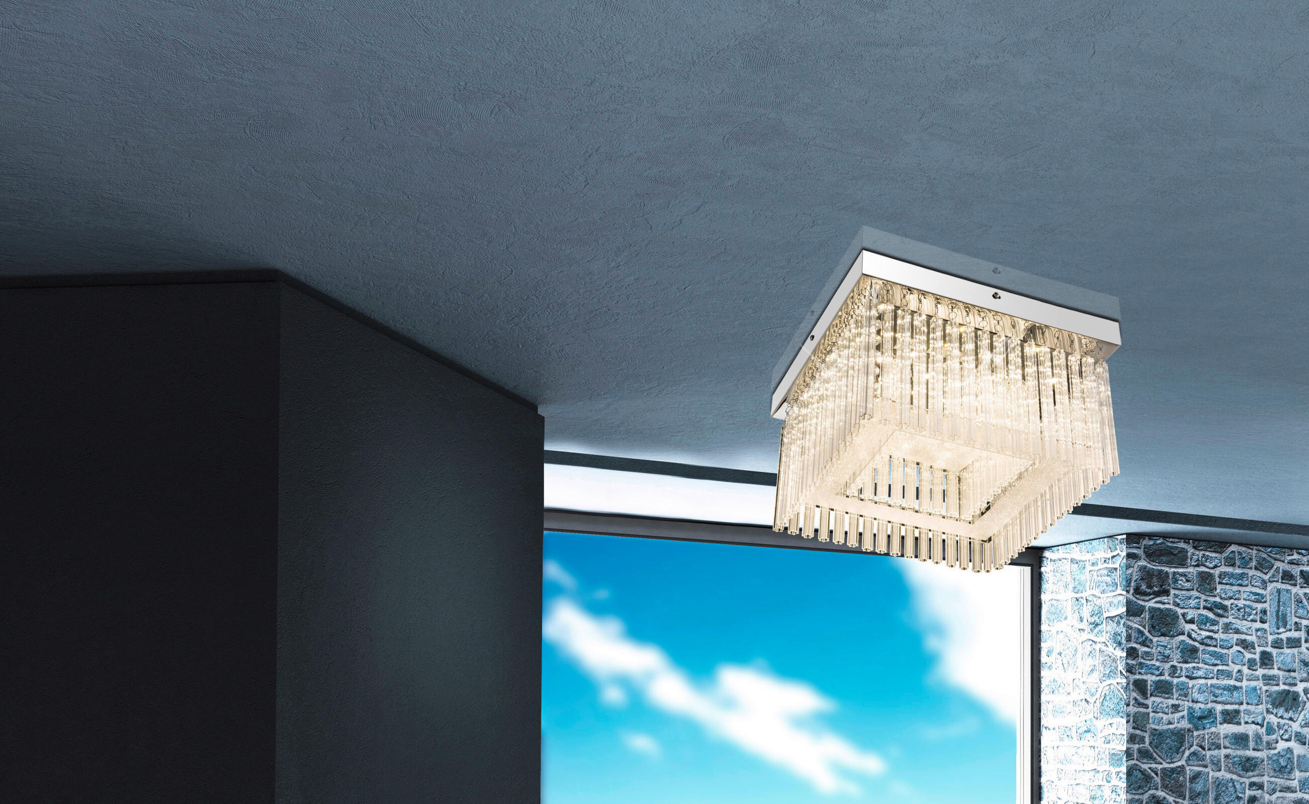 LED-TAKLAMPA 36/36/21.5 cm  - kromfärg, Basics, metall/glas (36/36/21.5cm) - Globo