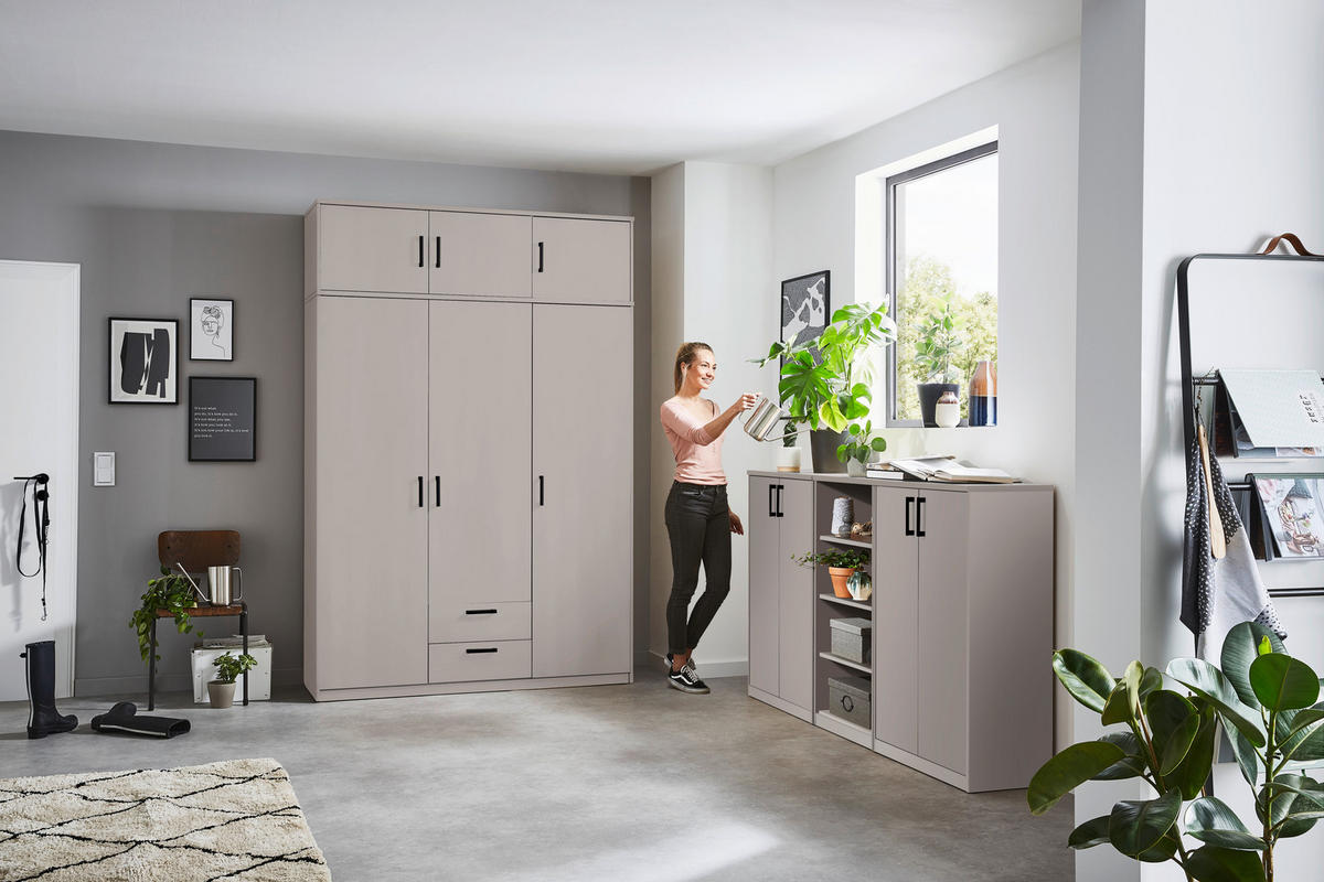 DREHTÜRENSCHRANK Kaschmir  - Kaschmir/Schwarz, Basics, Holzwerkstoff/Metall (157/194/54cm) - Xora