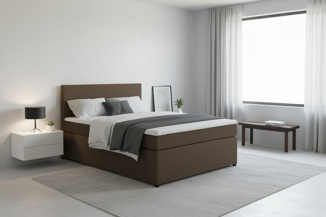 BOXSPRINGBETT 140/200 cm,  in Braun, Matratze, Topper, H3 = fest  - Schwarz/Braun, MODERN, Kunststoff/Textil (140/200cm) - MID.YOU