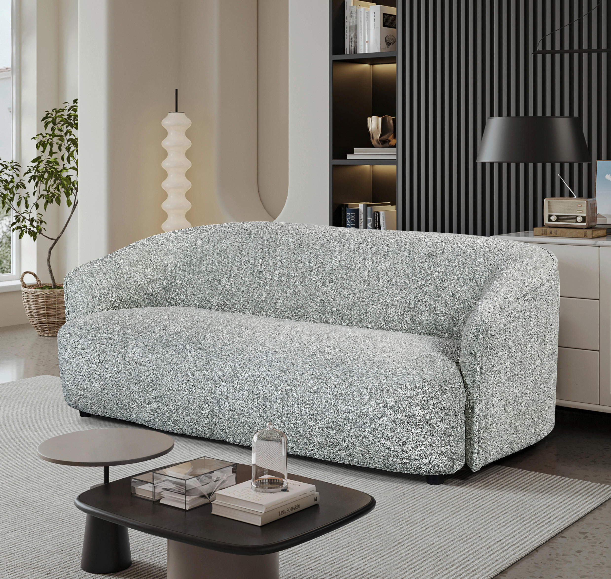3-SITZER-SOFA Bouclé Mintgrün  - Schwarz/Mintgrün, MODERN, Kunststoff/Textil (197/69/92cm) - MID.YOU