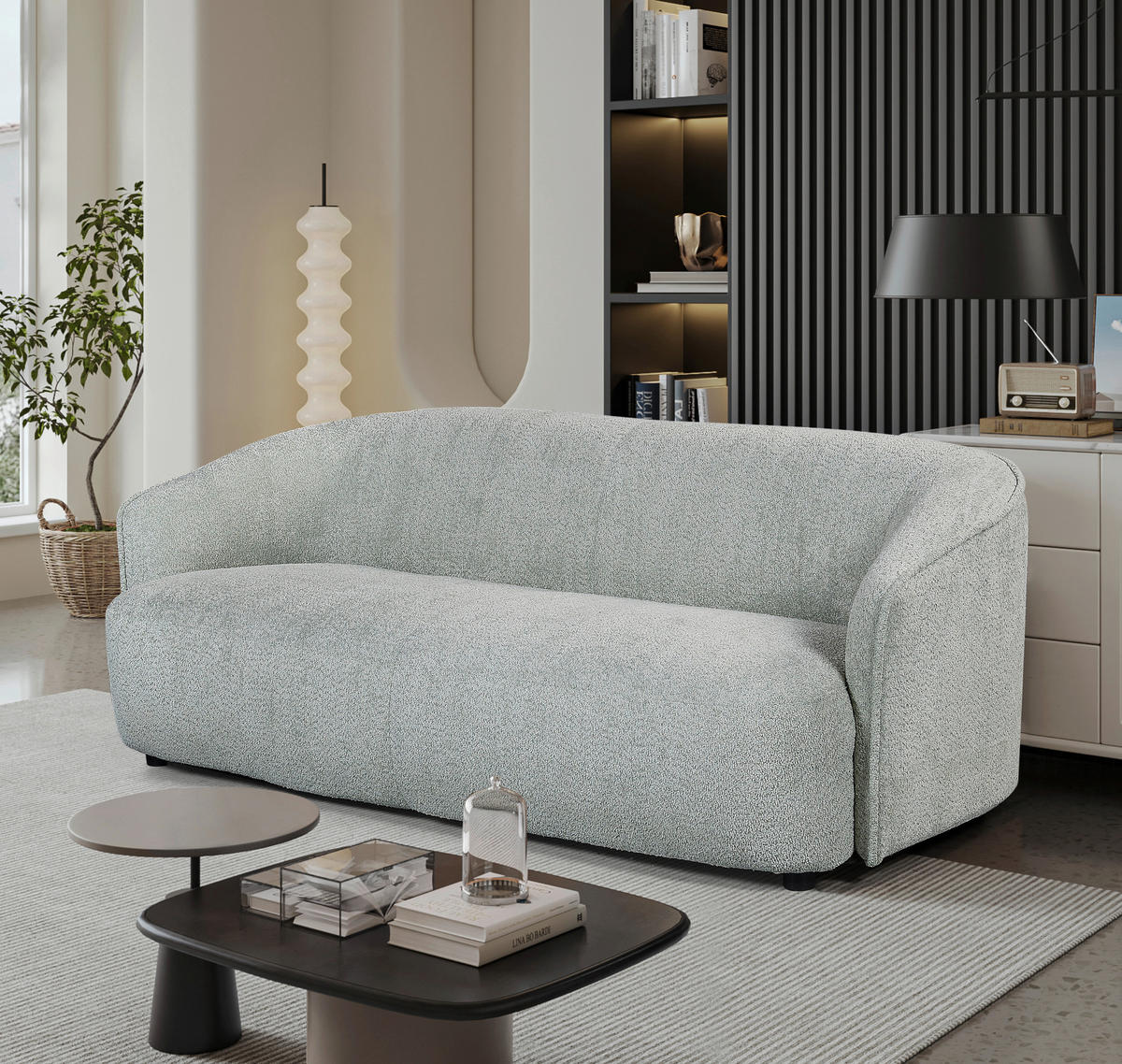 3-SITZER-SOFA Bouclé Mintgrün  - Schwarz/Mintgrün, MODERN, Kunststoff/Textil (197/69/92cm) - MID.YOU