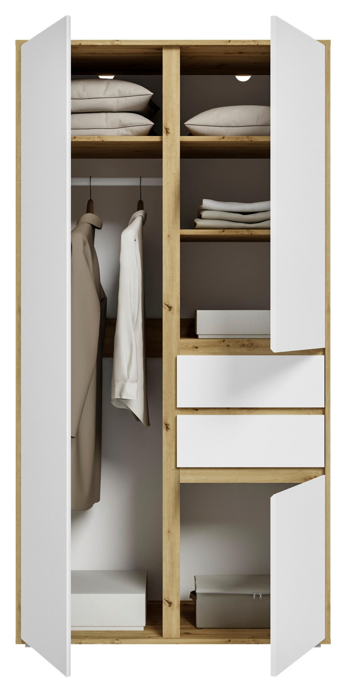 DREHTÜRENSCHRANK 100/194/56 cm,  in Weiß, Eiche Artisan, 3-türig  - Weiß/Eiche Artisan, MODERN, Holzwerkstoff (100/194/56cm) - MID.YOU