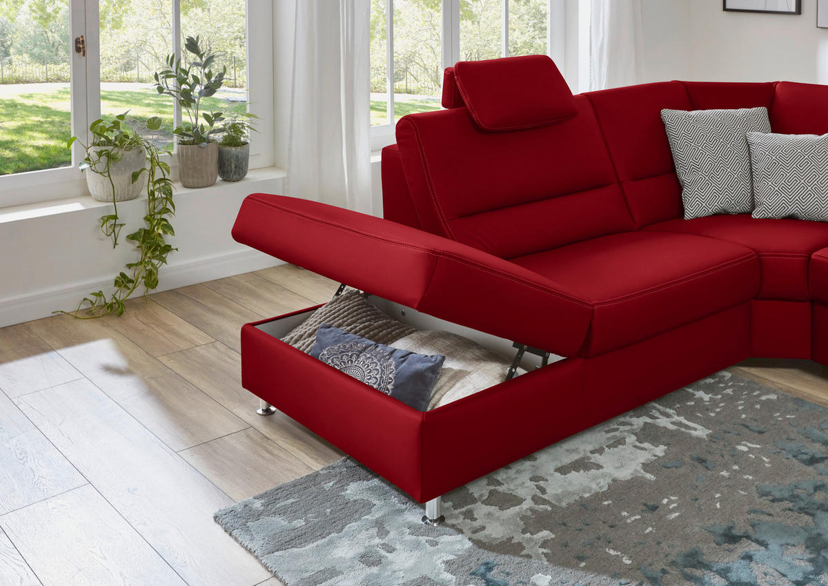 ECKSOFA in Echtleder Rot  - Beige/Rot, Design, Leder/Metall (249/288cm) - Beldomo Premium
