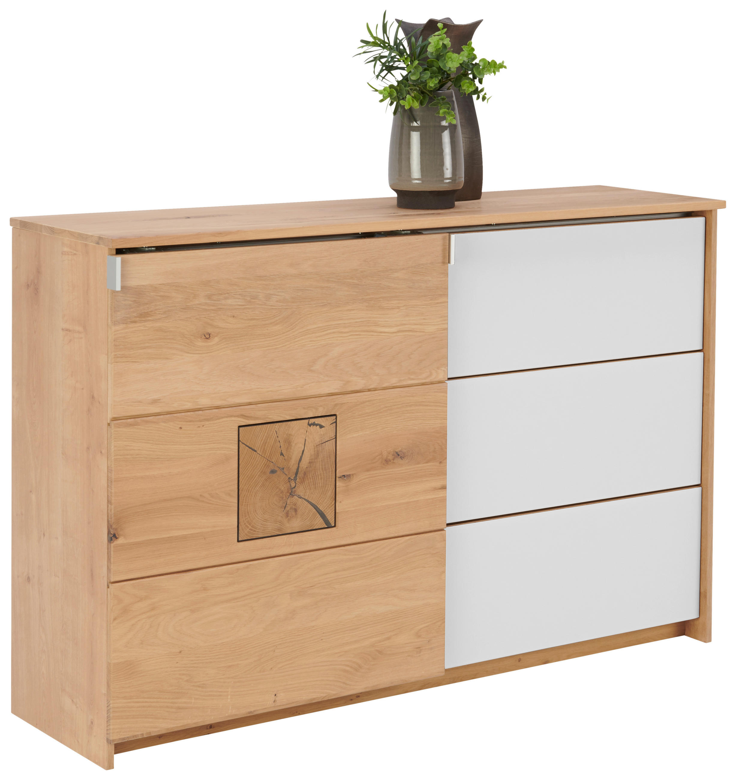SIDEBOARD 137/90/40 cm Weiss, Eichefarben  - Weiss/Eichefarben, Natur, Glas/Holz (137/90/40cm) - Linea Natura