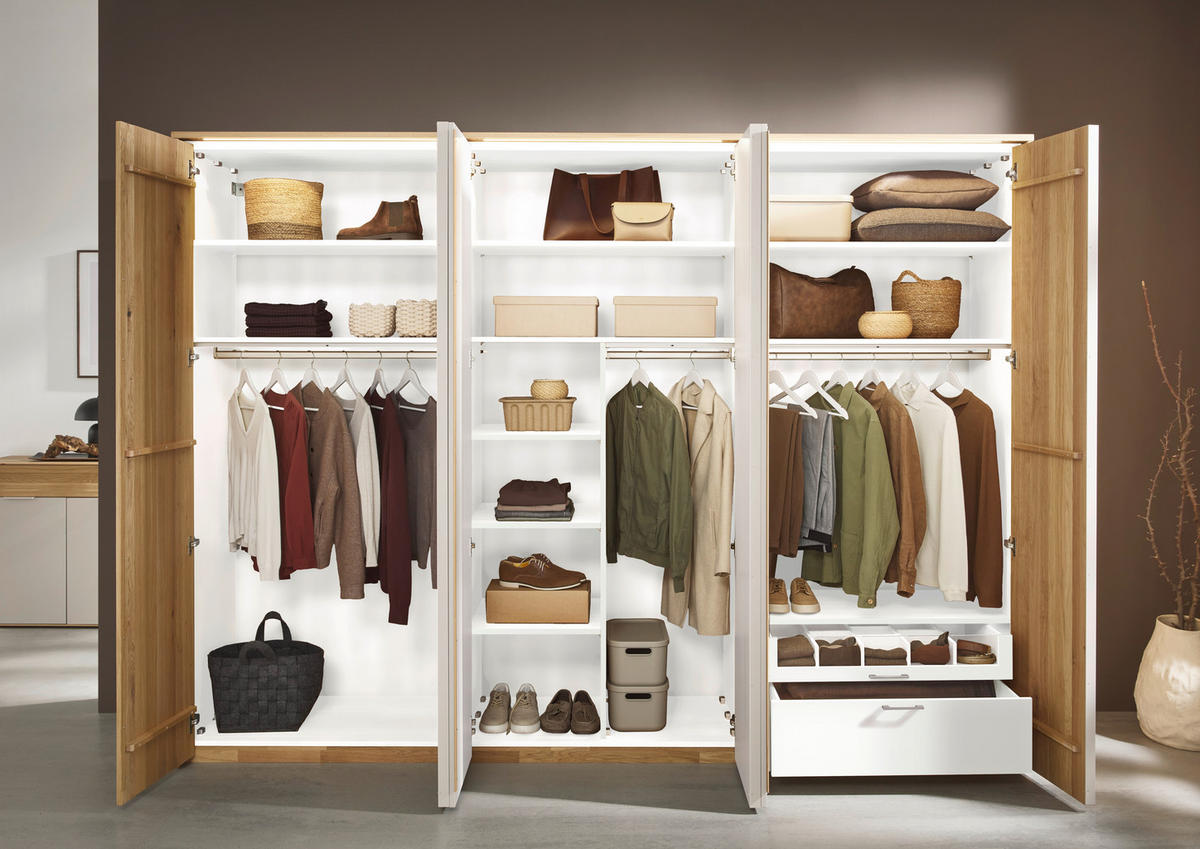 DREHTÜRENSCHRANK 301,9/223,3/62 cm,  in Perlmutt, Wildeiche, 6-türig  - Wildeiche/Perlmutt, Design, Holz/Holzwerkstoff (301,9/223,3/62cm) - Valnatura