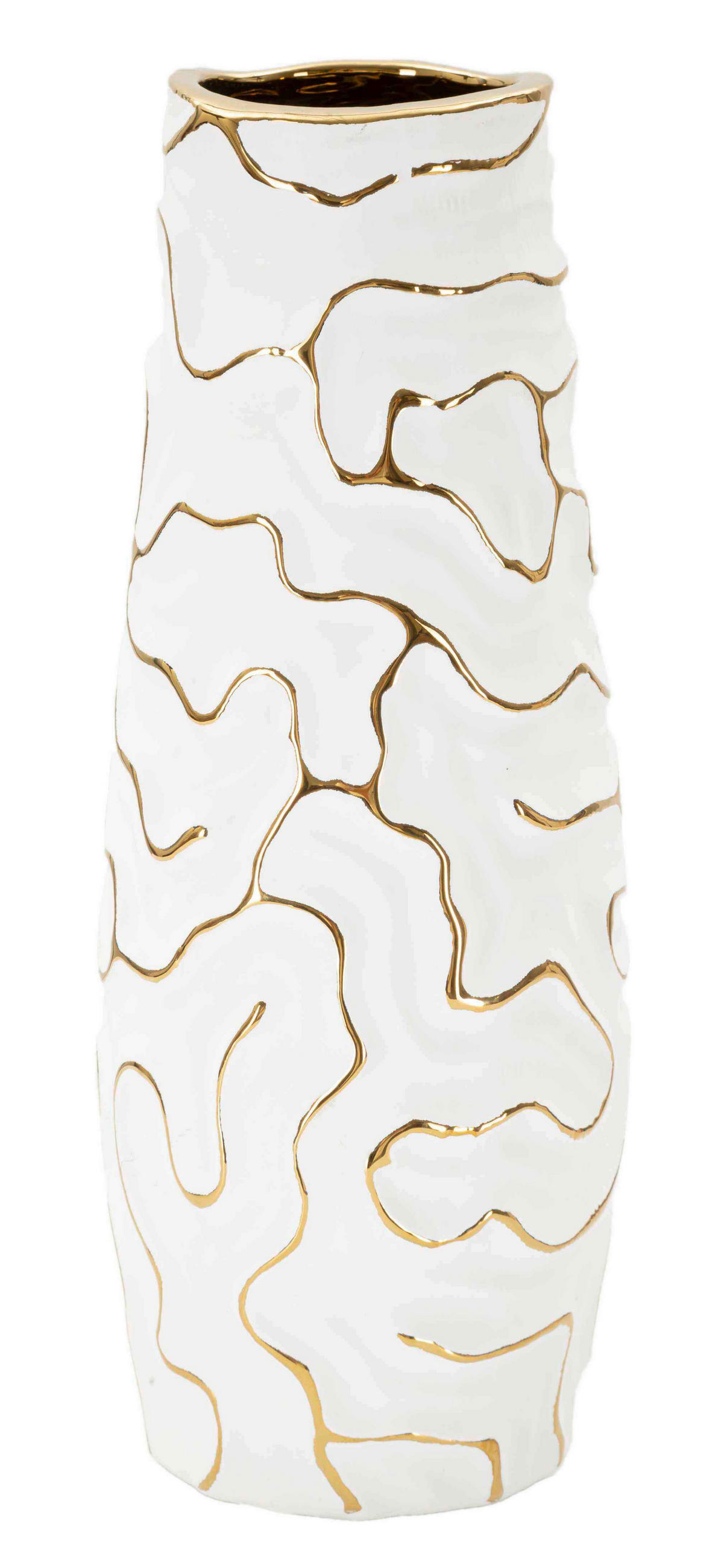 VASE  - Goldfarben/Weiß, Basics, Keramik (12/29.5/12cm)