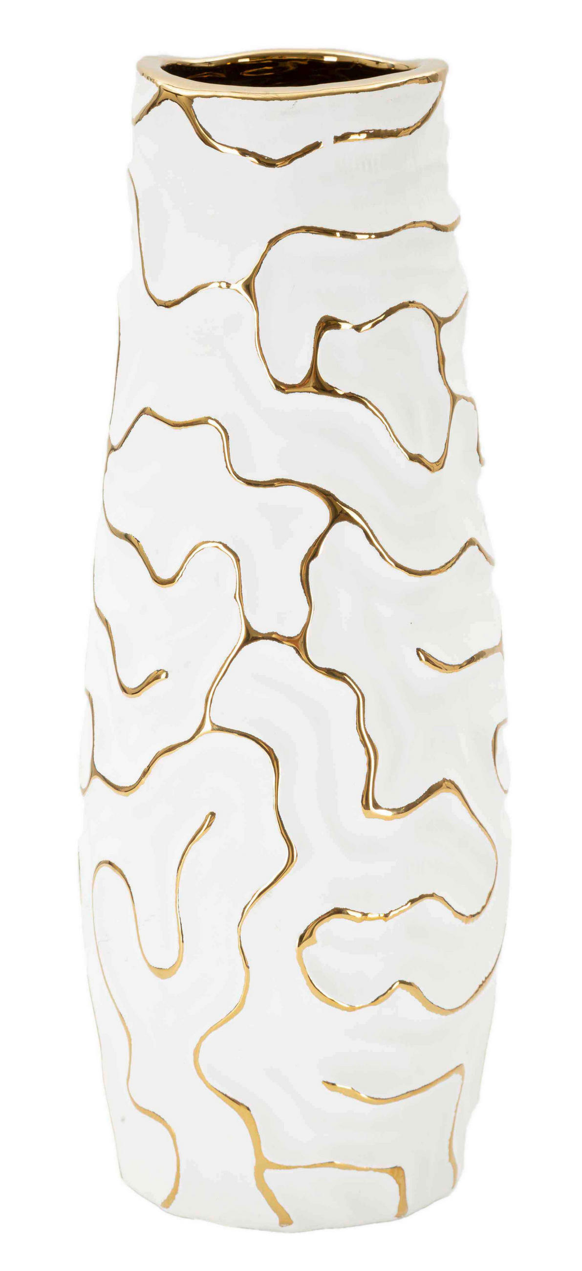 VASE  - Goldfarben/Weiß, Basics, Keramik (12/29.5/12cm)