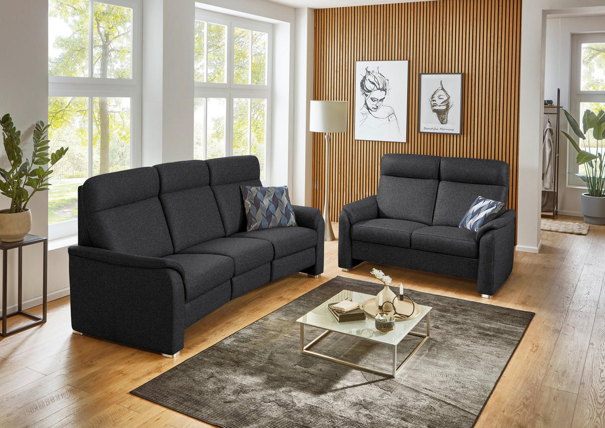 TRAPEZSOFA Flachgewebe Schwarz  - Alufarben/Schwarz, Konventionell, Textil/Metall (218/107/103cm) - Beldomo Comfort