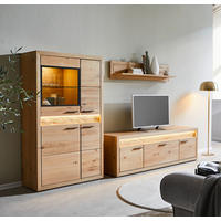 WOHNWAND  in Eichefarben 285/164/49 cm  - Eichefarben/Schwarz, Konventionell, Glas/Holz (285/164/49cm) - Cantus