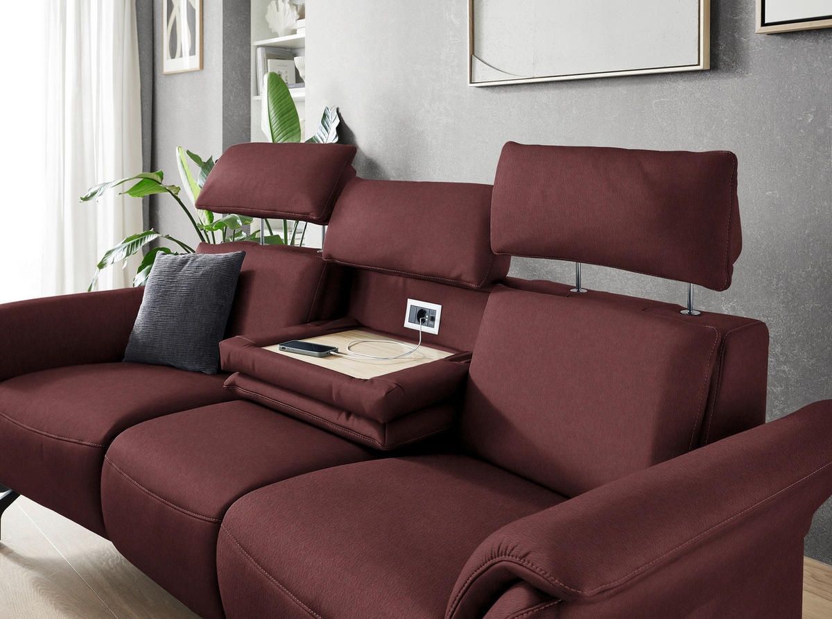 TRAPEZSOFA in Echtleder Bordeaux  - Bordeaux/Schwarz, Konventionell, Leder/Metall (221/103/95cm) - Dieter Knoll