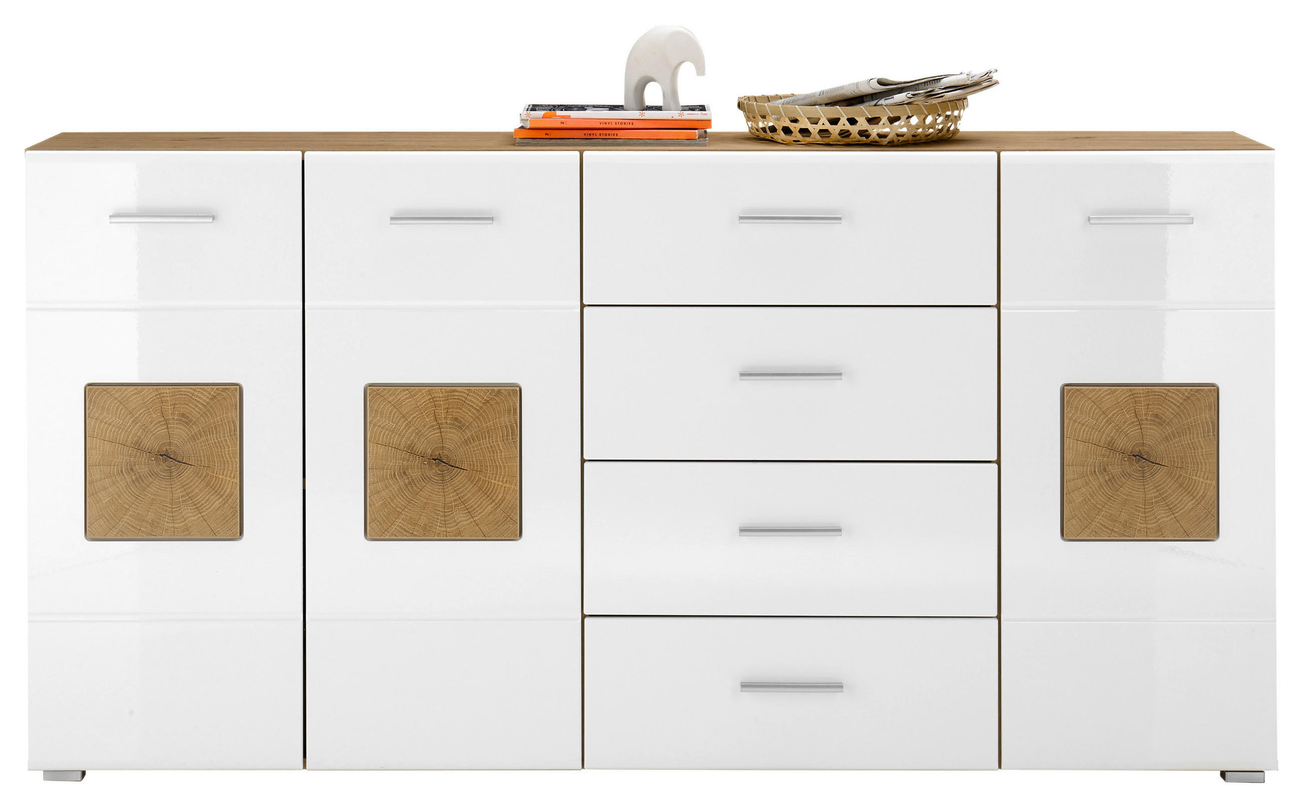 SIDEBOARD 180/92/38 cm Eiche Artisan, Weiss Hochglanz  - Weiss Hochglanz/Weiss, Design, Holzwerkstoff/Kunststoff (180/92/38cm) - MID.YOU