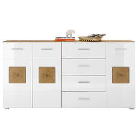 SIDEBOARD 180/92/38 cm Eiche Artisan, Weiss Hochglanz  - Weiss Hochglanz/Weiss, Design, Holzwerkstoff/Kunststoff (180/92/38cm) - MID.YOU