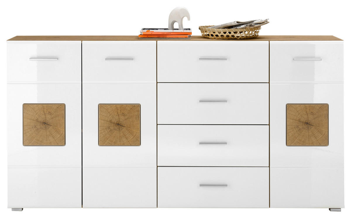 SIDEBOARD 180/92/38 cm Eiche Artisan, Weiss Hochglanz  - Weiss Hochglanz/Weiss, Design, Holzwerkstoff/Kunststoff (180/92/38cm) - MID.YOU