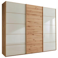 SCHWEBETÜRENSCHRANK Champagner, Eiche Bianco  - Eiche Bianco/Champagner, Natur, Glas/Holz (250/236/67cm) - Linea Natura
