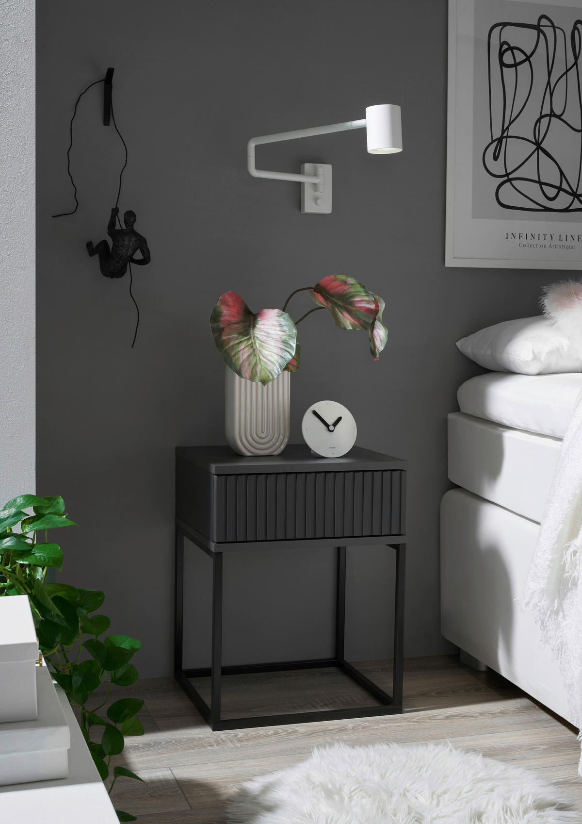 NOČNÝ STOLÍK, grafitová, čierna, 40/52/38,5 cm - čierna/grafitová, Modern, kov/kompozitné drevo (40/52/38,5cm) - Hom`in