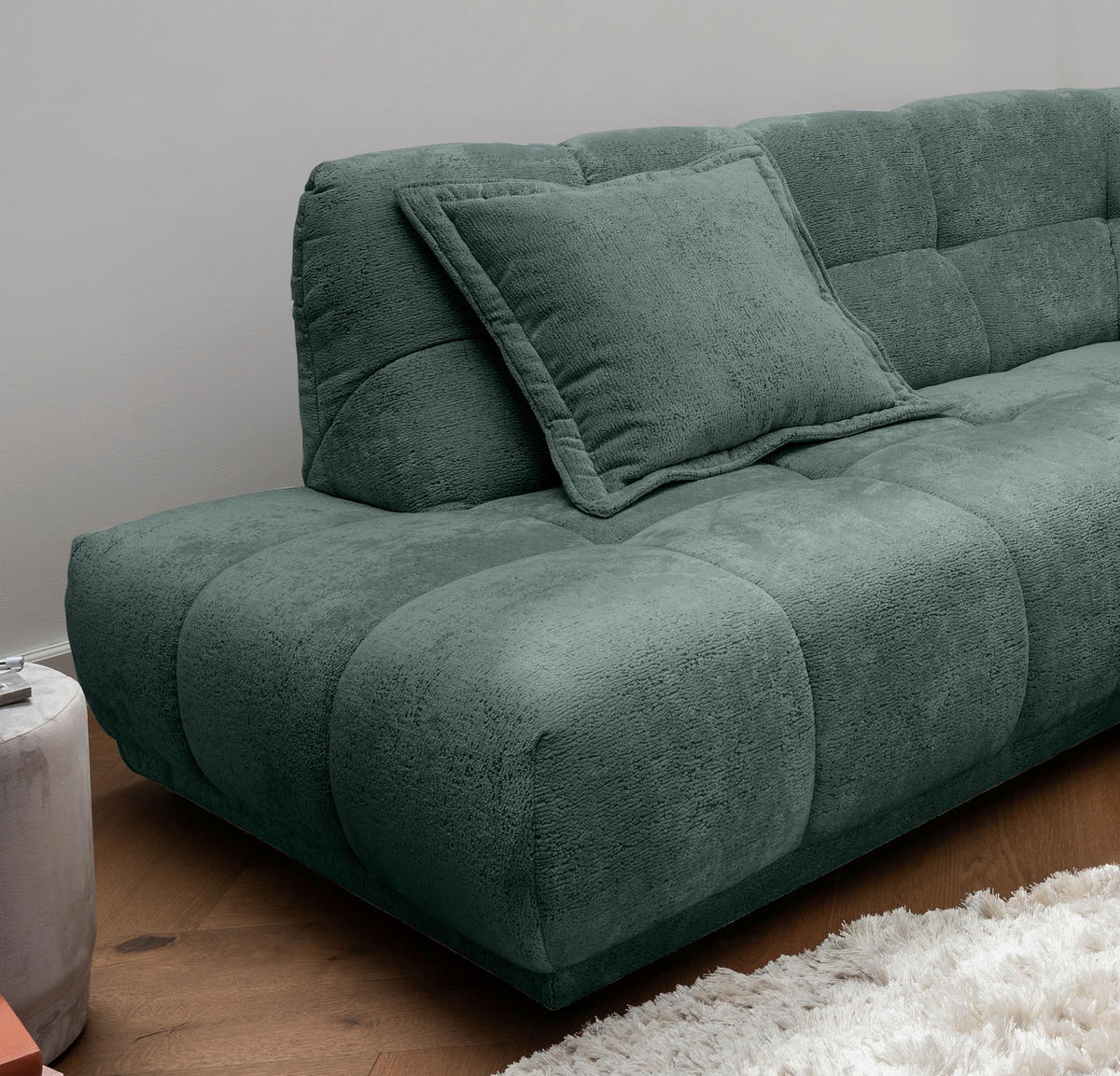 ECKSOFA Chenille Türkis  - Türkis/Schwarz, Modern, Kunststoff/Textil (203/254cm) - Livetastic