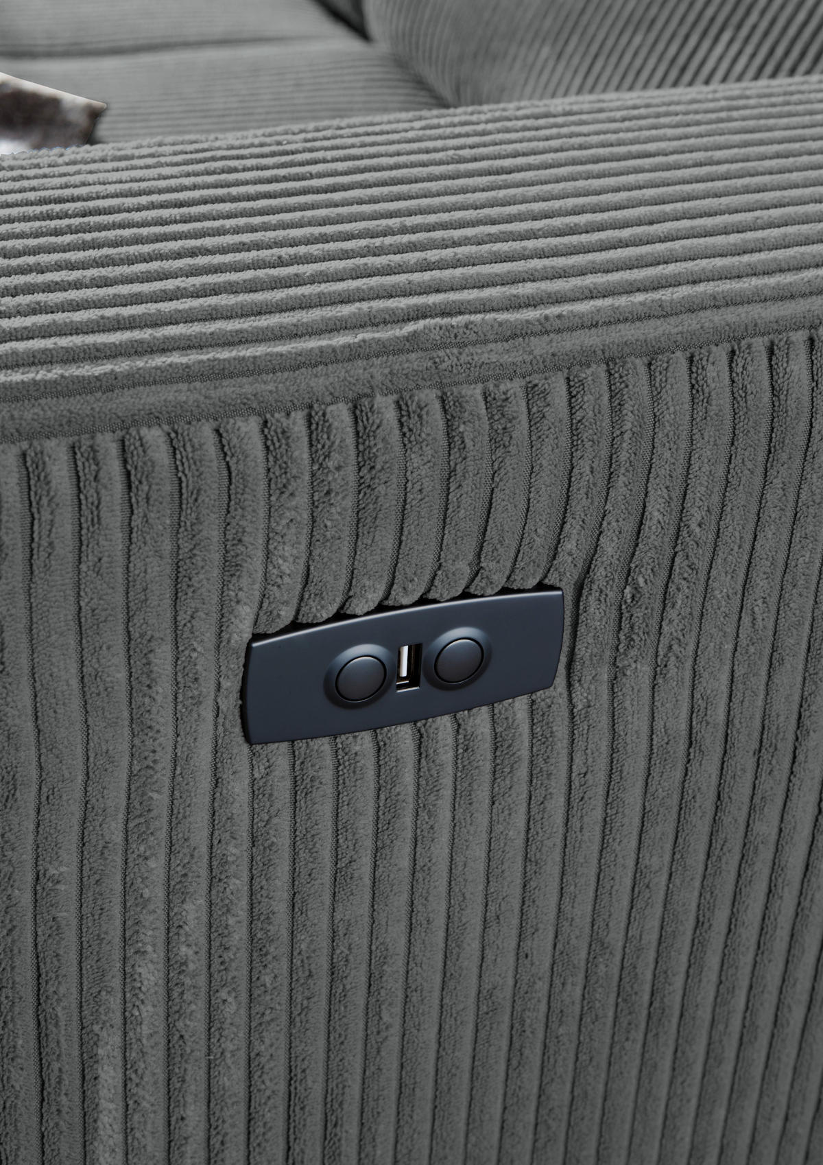 ECKSOFA Dunkelgrau Cord Rücken echt, Kopfteilverstellung, Sitzvorzug  - Dunkelgrau/Schwarz, KONVENTIONELL, Textil/Metall (170/257cm) - Carryhome
