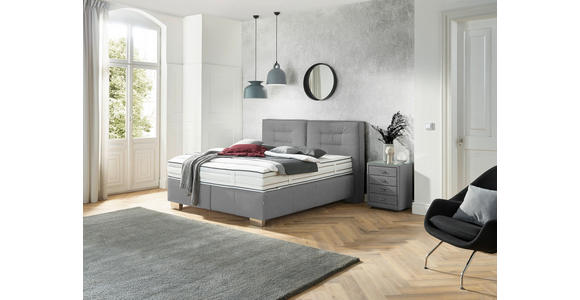 BOXSPRINGBETT 200/200 cm,  in Hellgrau, Matratze, gepolstertes Kopfteil, H3 + H3 = fest  - Chromfarben/Hellgrau, KONVENTIONELL, Textil (200/200cm) - Dieter Knoll