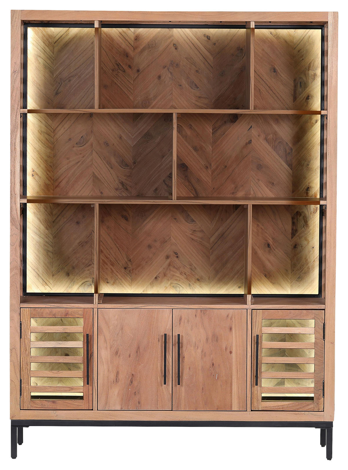 REGAL Akazie furniert, massiv Braun, Naturfarben, Schwarz, Akaziefarben  - Schwarz/Braun, LIFESTYLE, Glas/Holz (130/178/43cm) - Landscape