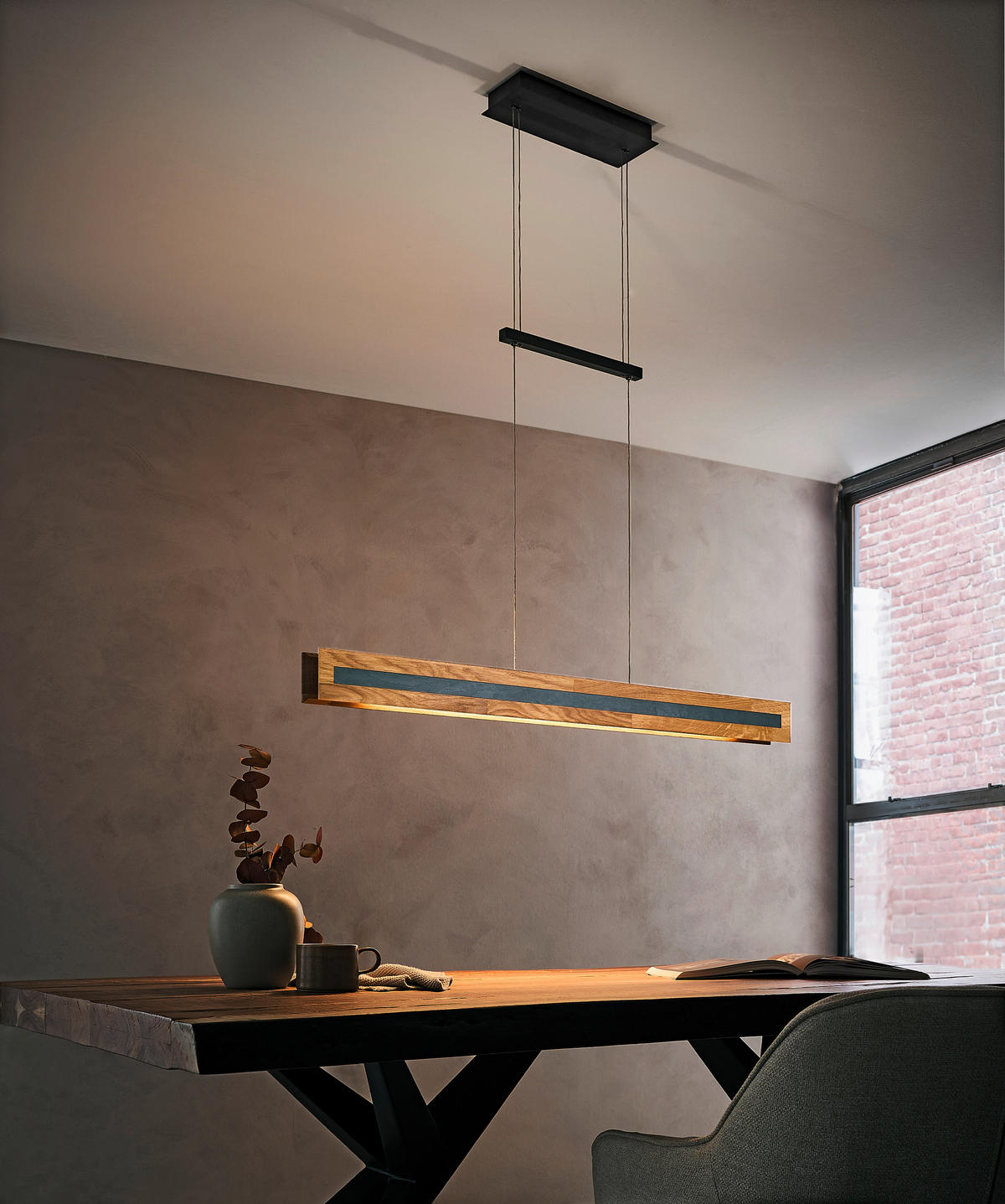 LED-HÄNGELEUCHTE 116/10/150 cm  - Schwarz, Natur, Holz/Metall (116/10/150cm)