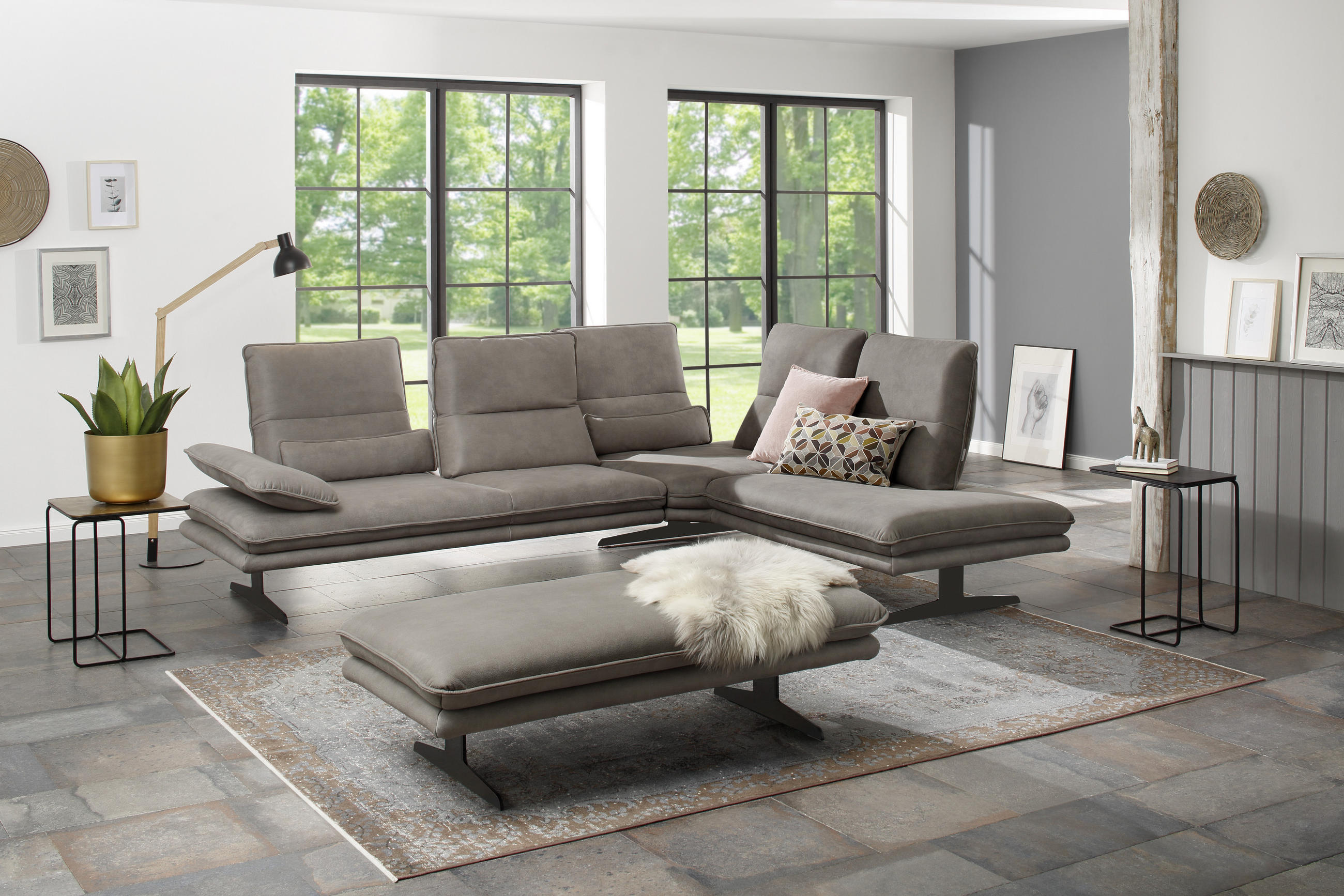 ECKSOFA in Mikrofaser Grau  - Schwarz/Grau, Design, Textil/Metall (284/224cm) - Chilliano