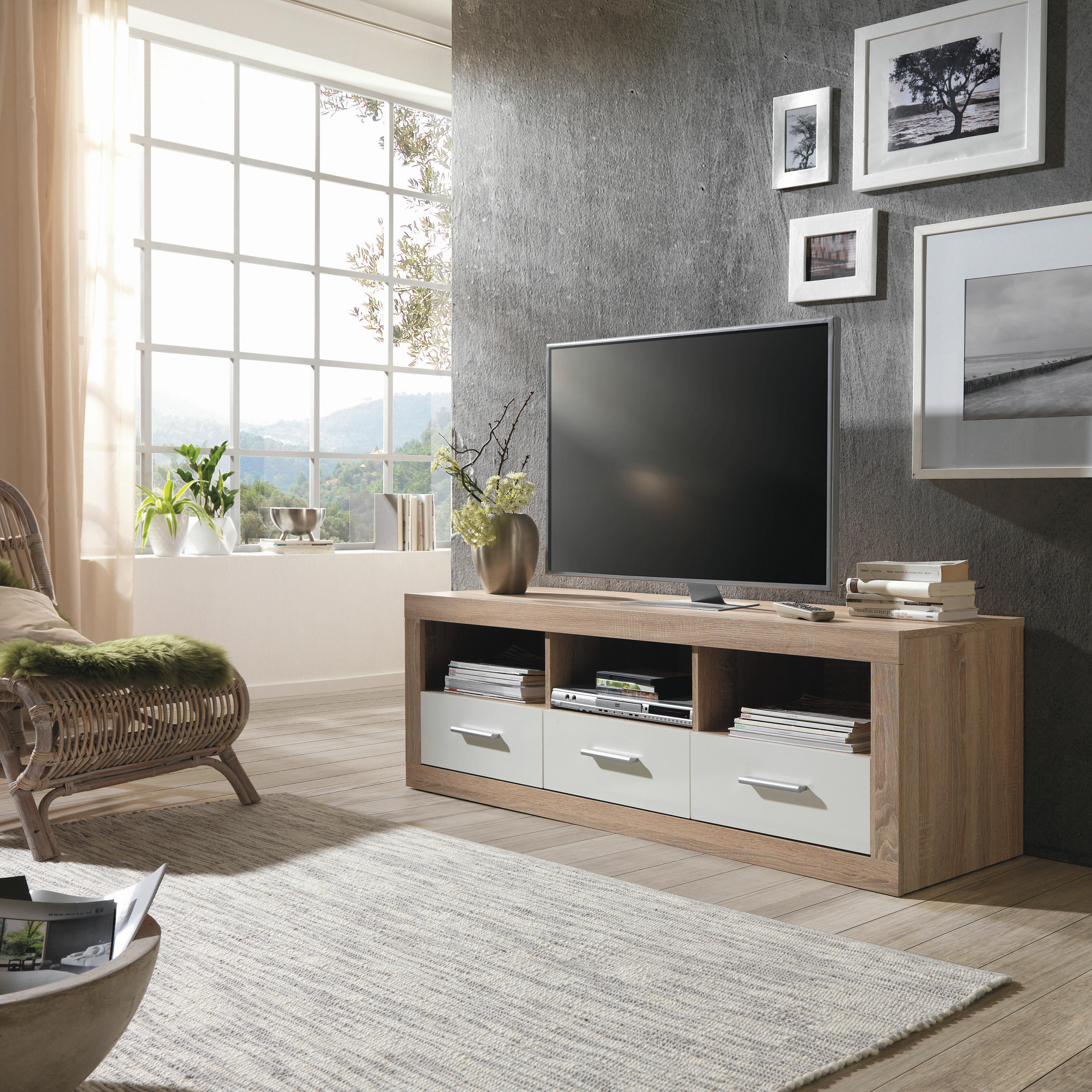 TV-ELEMENT - Silberfarben/Weiß, Design, Holzwerkstoff/Kunststoff (147/49/45cm) - Xora