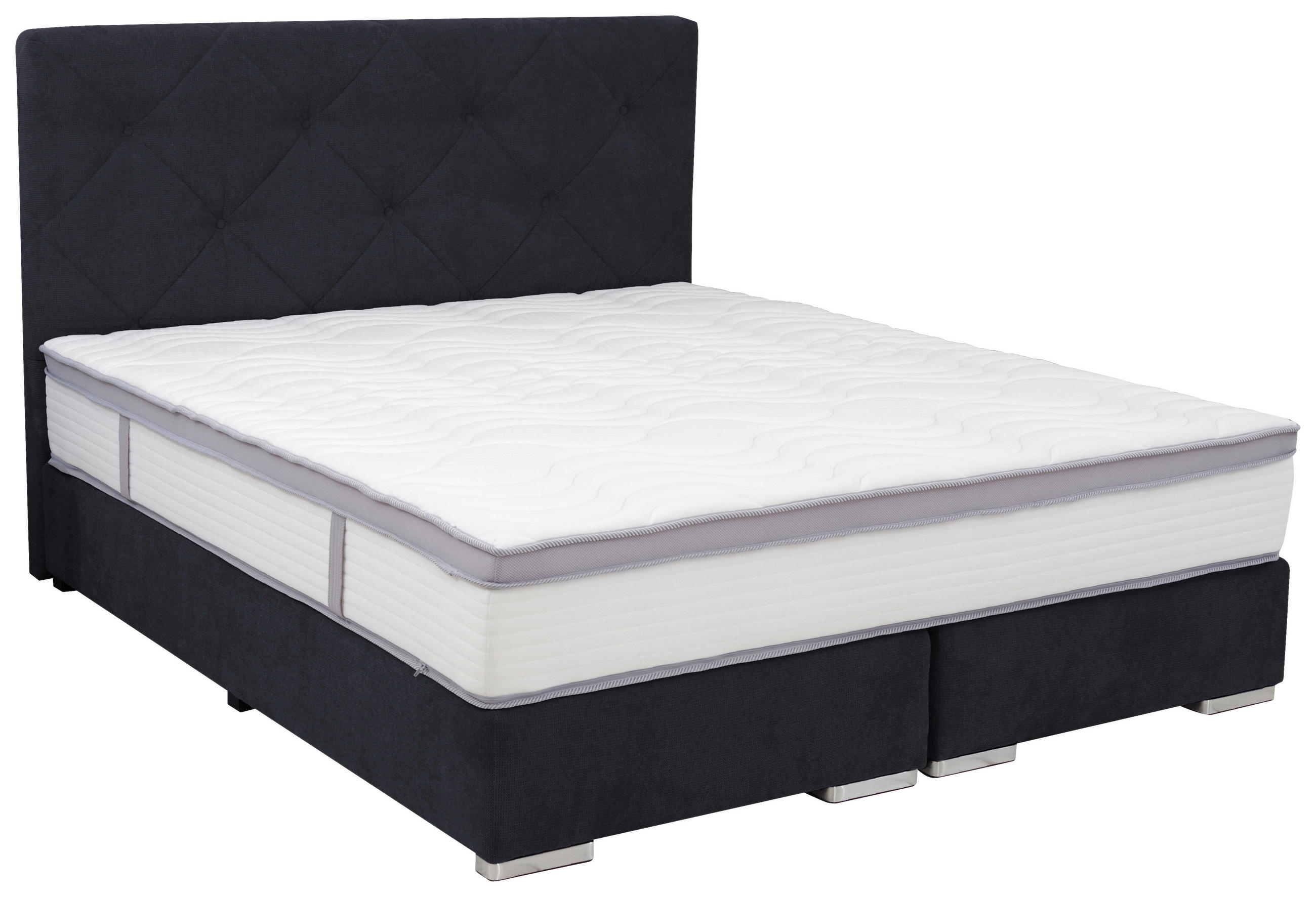 BOXSPRINGBETT 180/200 cm  in Dunkelblau  - Chromfarben/Dunkelblau, KONVENTIONELL, Kunststoff/Textil (180/200cm) - Carryhome