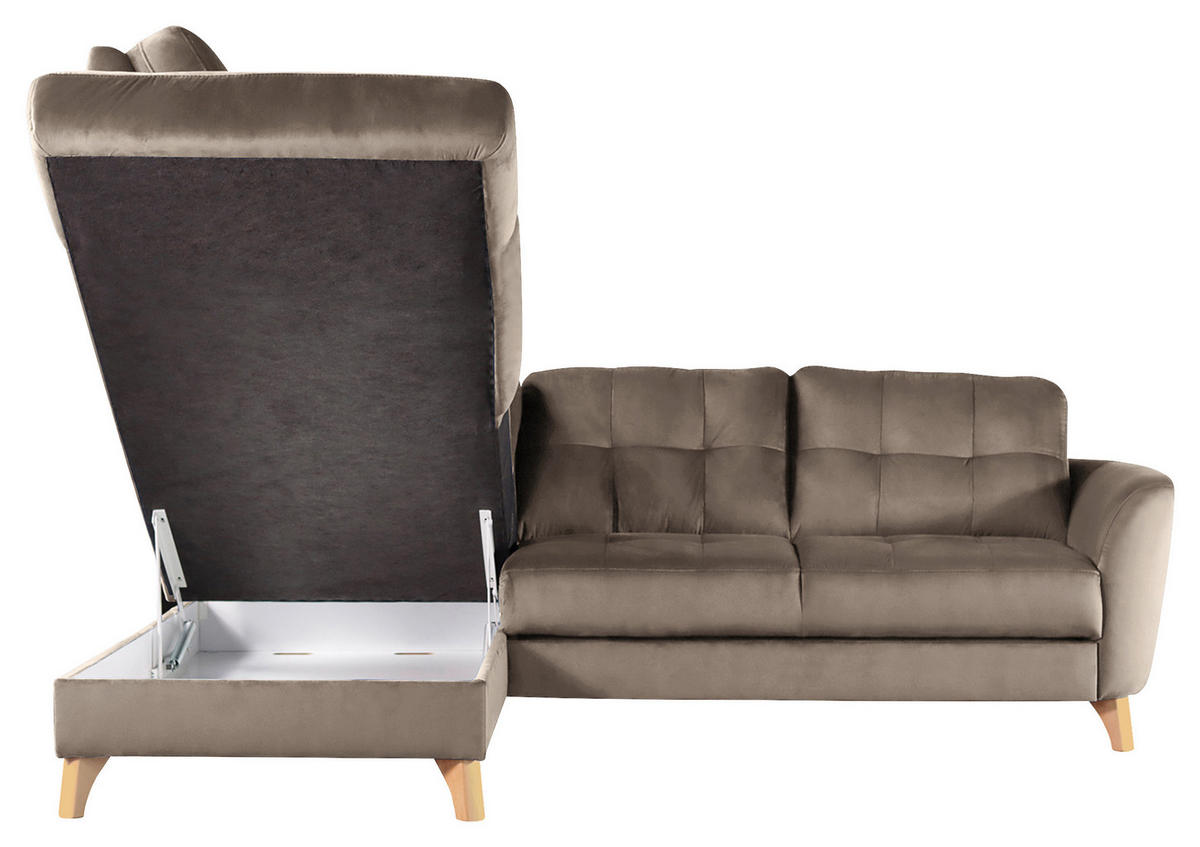 ECKSOFA Beige Samt  - Beige/Buchefarben, Design, Holz/Textil (190/236cm) - Livetastic