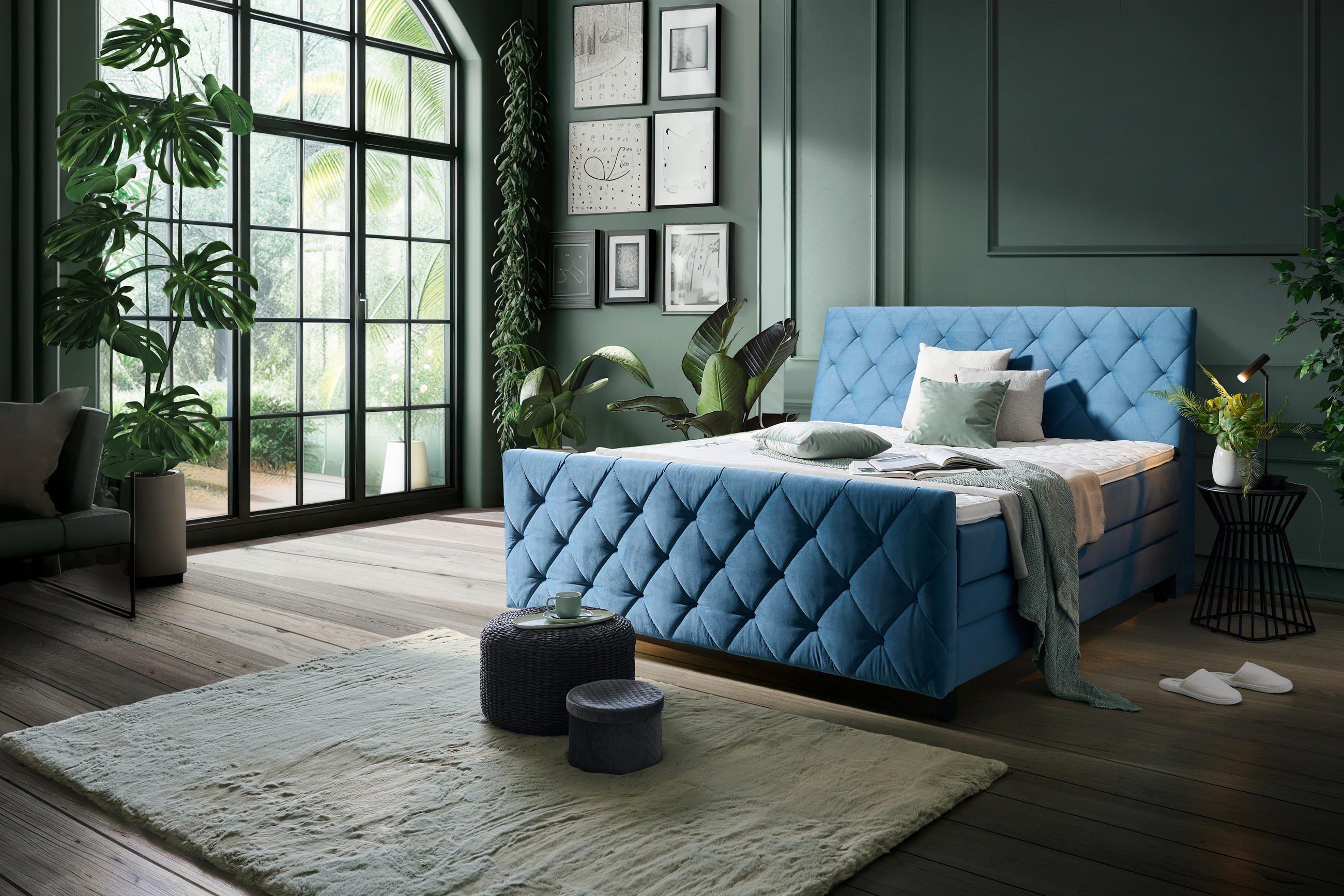 BOXSPRINGBETT 180/200 cm  in Blau  - Blau/Schwarz, KONVENTIONELL, Holz/Textil (180/200cm) - Ti'me