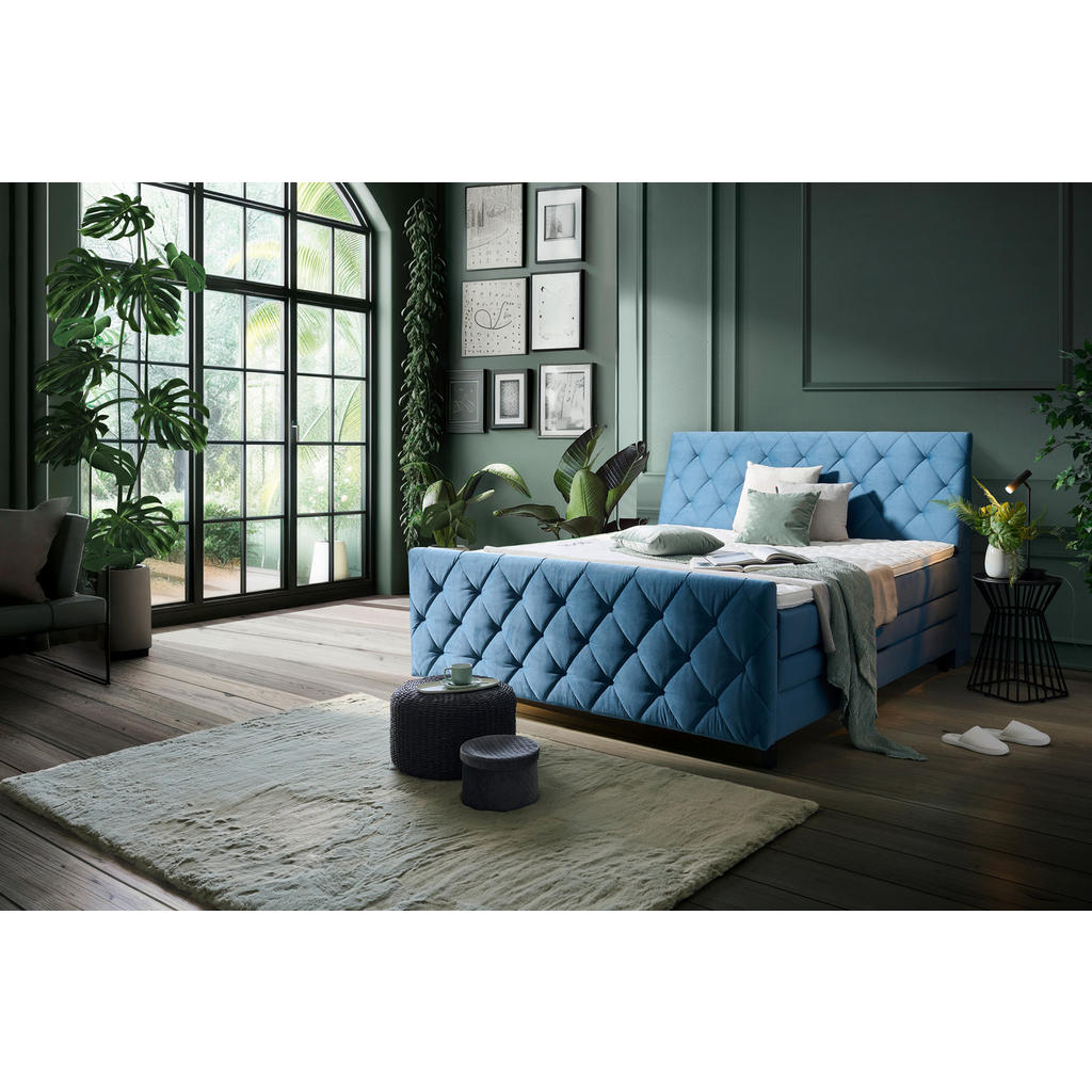 Thumbnail - Ti'me Boxspringbett, Blau, Textil, Esche, massiv, H2, Höhe ca. 18 cm, 180x200 cm, in verschiedenen Größen erhältlich, To...