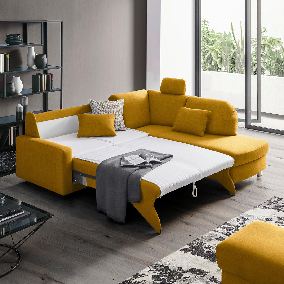 ECKSOFA in Chenille Gelb  227/208 cm  - Gelb/Alufarben, KONVENTIONELL, Textil/Metall (227/208cm) - Sedda