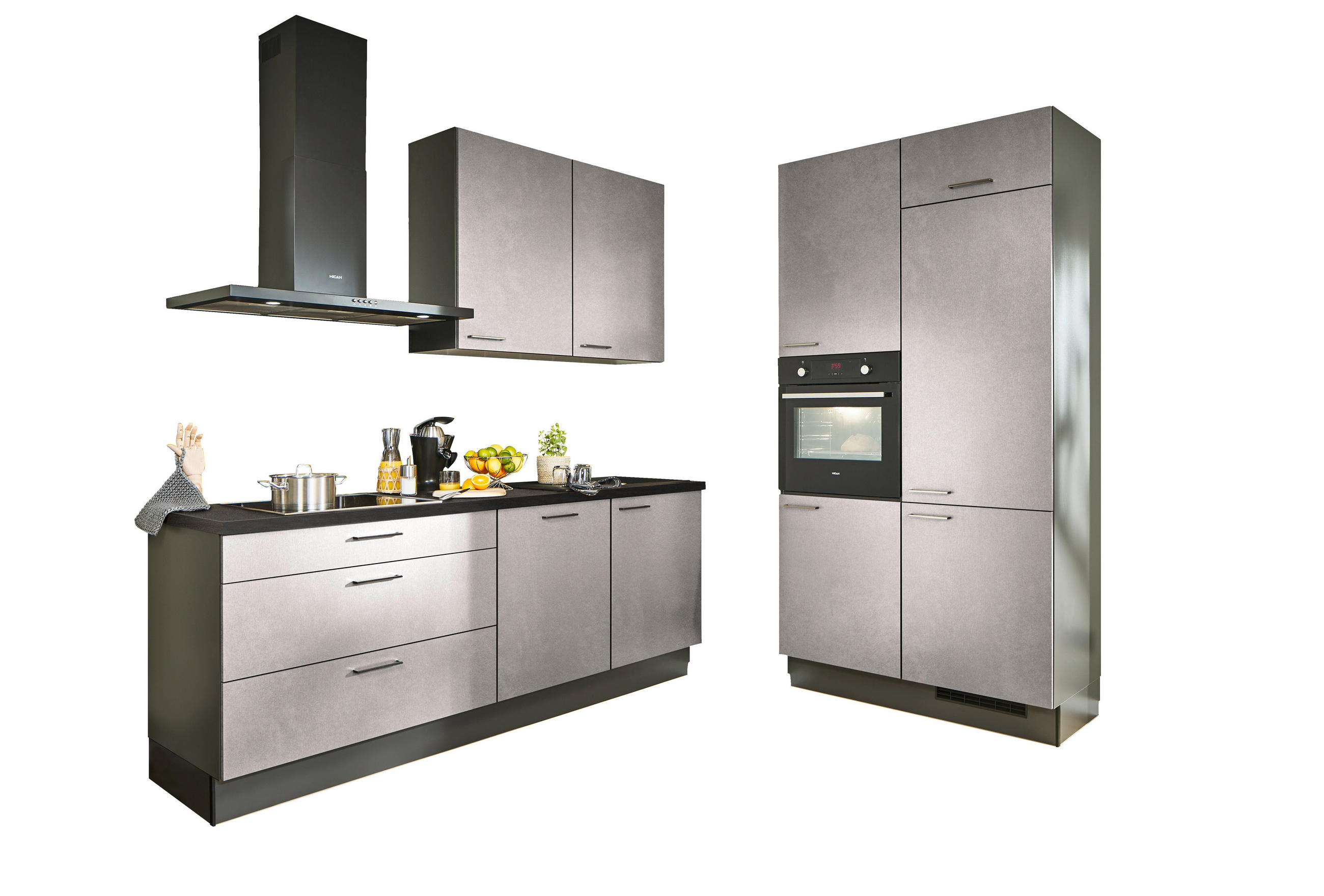 ECKKÜCHE 220/120 cm  in Hellgrau, Graphitfarben, Schwarz  - Chromfarben/Hellgrau, Design, Holzwerkstoff/Metall (220/120cm) - Xora