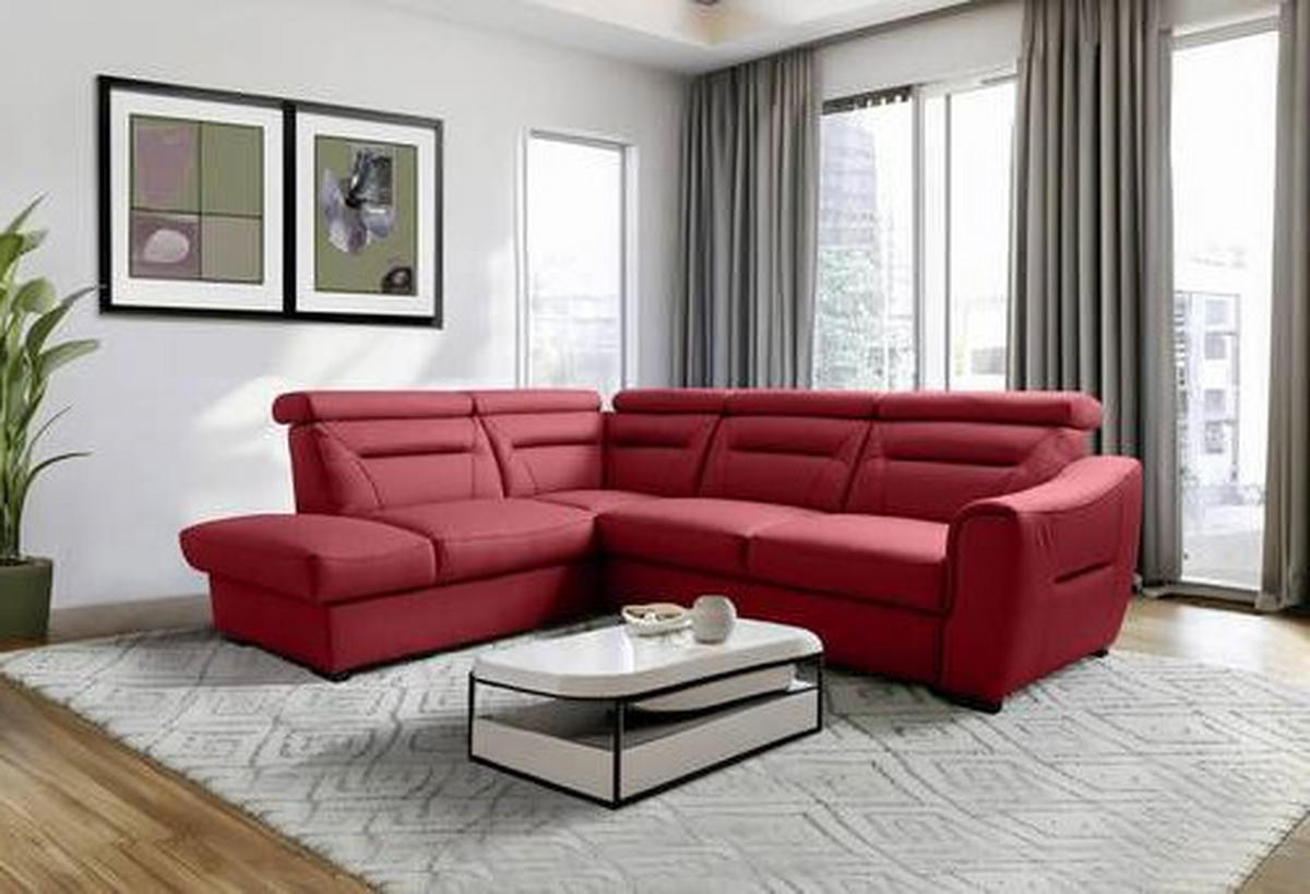ECKSOFA  in Lederlook Echtleder Rot  - Wengefarben/Rot, Design, Leder/Holz (212/260cm) - Celina Home