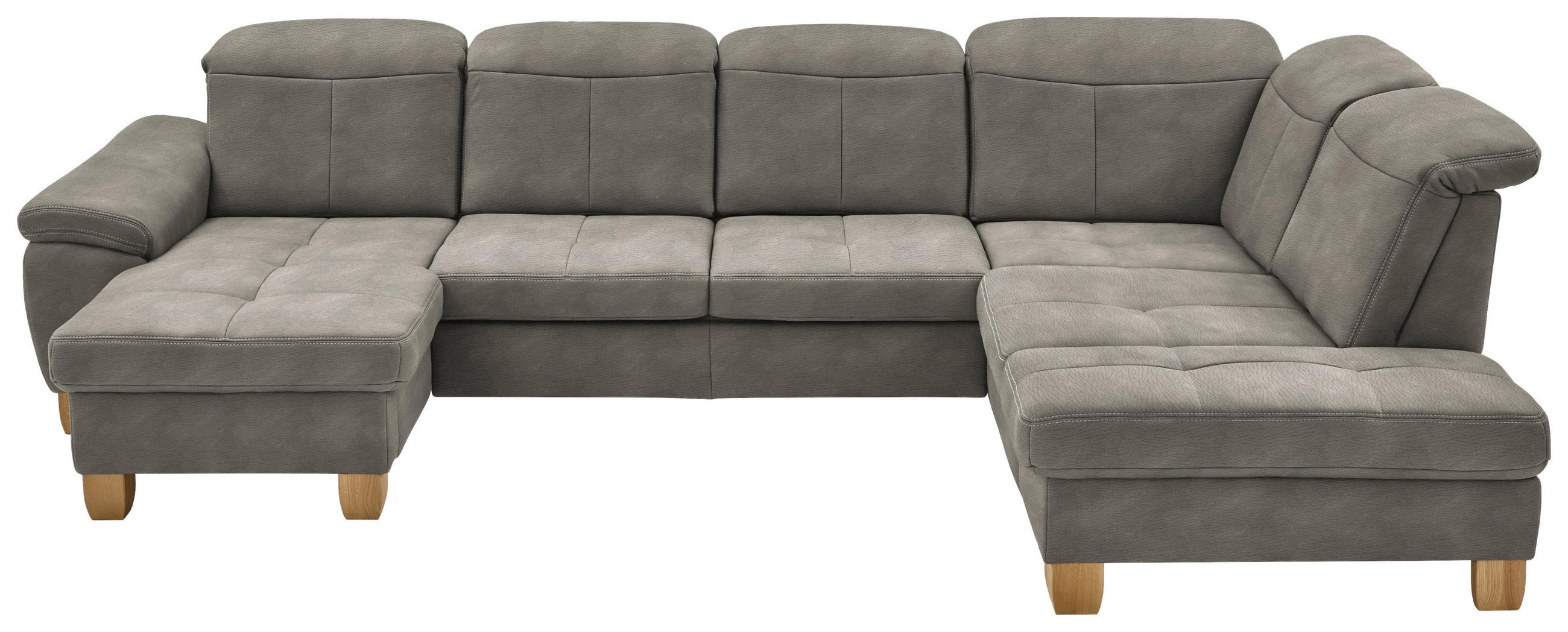 WOHNLANDSCHAFT Schlammfarben Mikrofaser  - Wildeiche/Schlammfarben, KONVENTIONELL, Holz/Textil (185/343/243cm) - Voleo