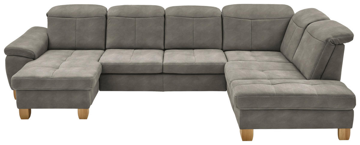 WOHNLANDSCHAFT Schlammfarben Mikrofaser  - Wildeiche/Schlammfarben, KONVENTIONELL, Holz/Textil (185/343/243cm) - Voleo