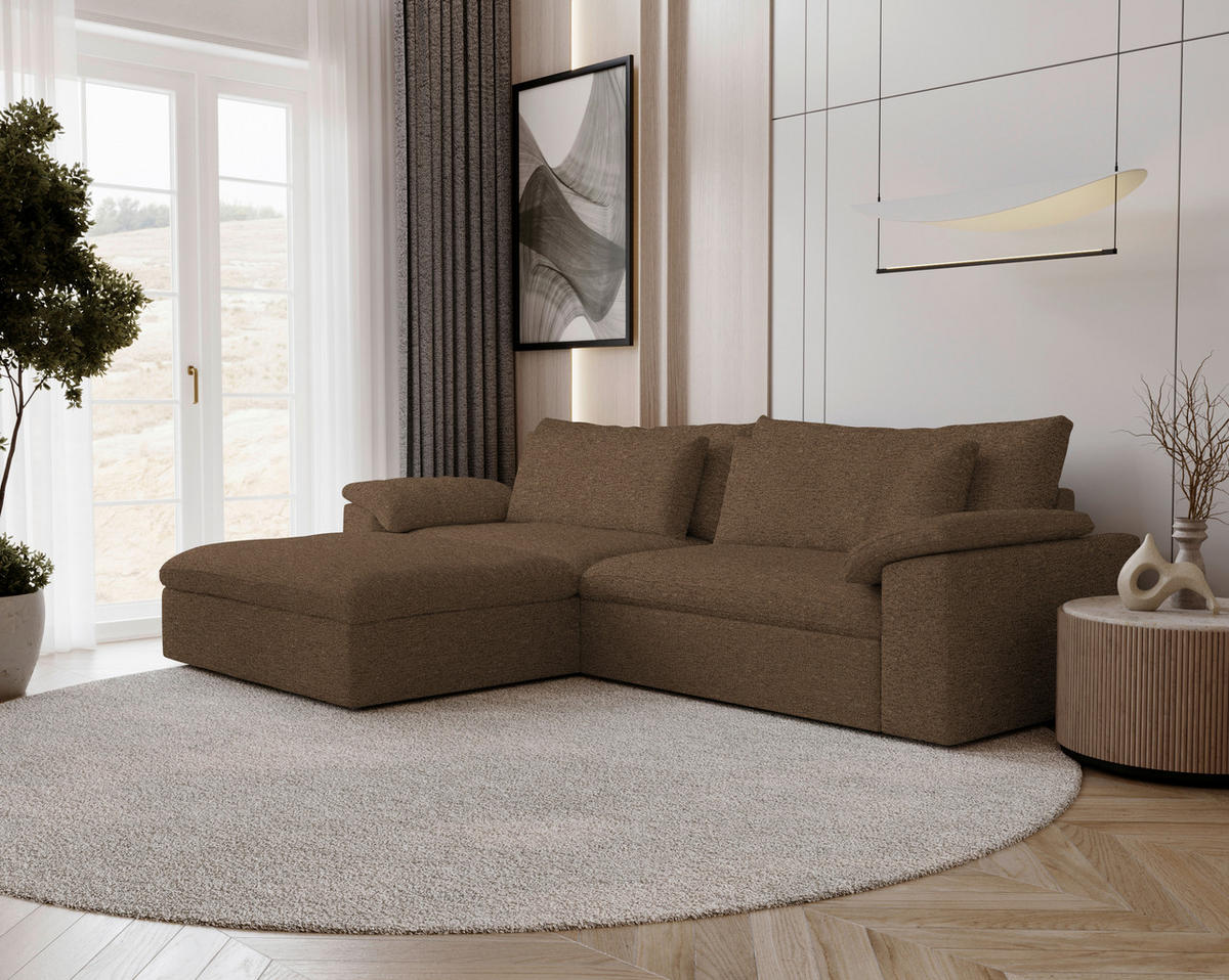 ECKSOFA Flachgewebe Dunkelbraun  - Dunkelbraun/Schwarz, Modern, Kunststoff/Textil (198/306cm) - Carryhome