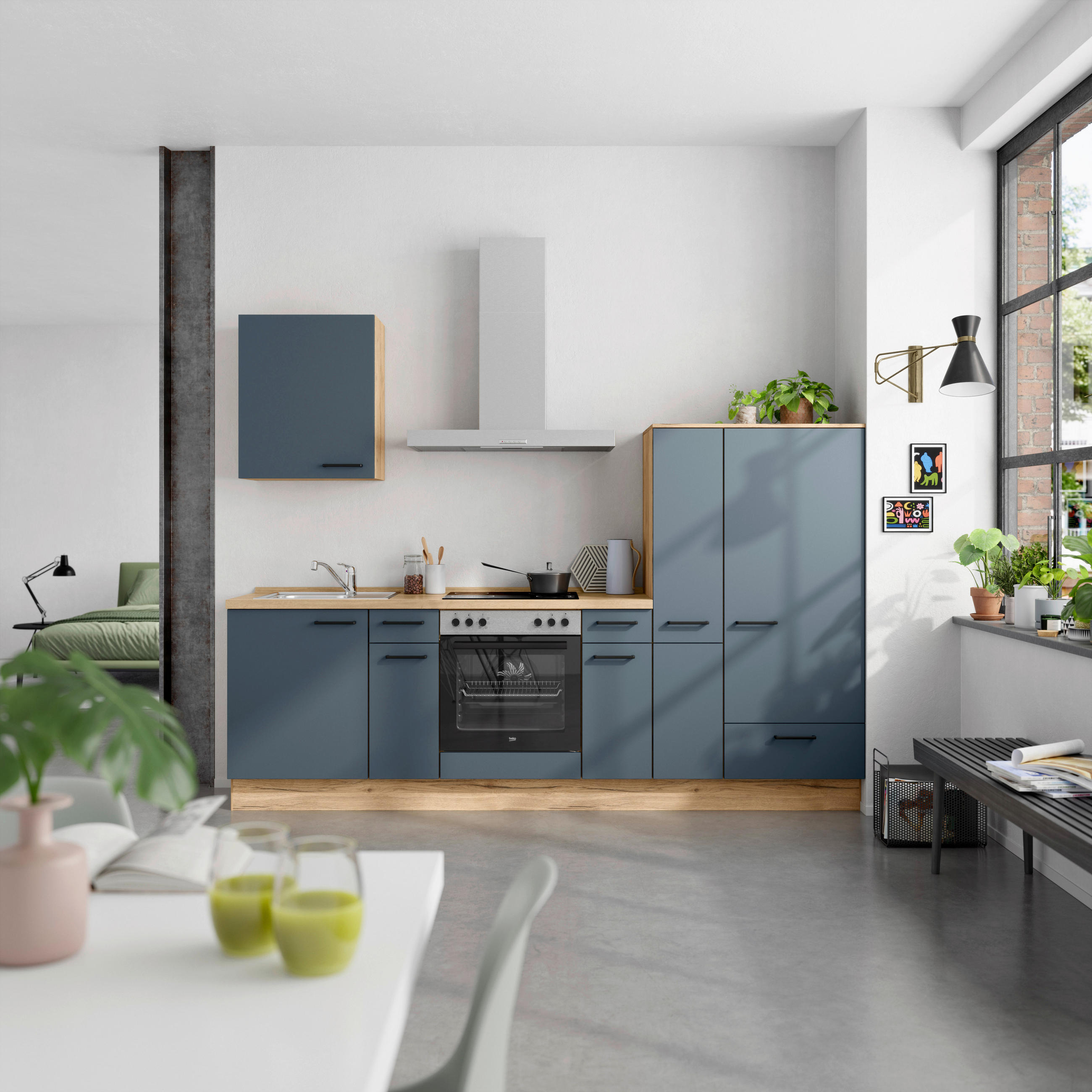 Nobilia Küchenleerblock Easytouch Blau, Eiche 270 cm