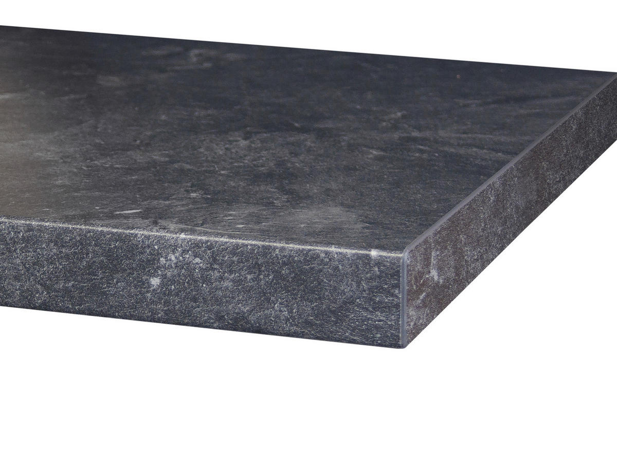 KÜCHENBLOCK 310 cm   in Weiß, Weiß Hochglanz  - Schieferfarben/Edelstahlfarben, MODERN, Holzwerkstoff/Metall (310cm) - FlexWell