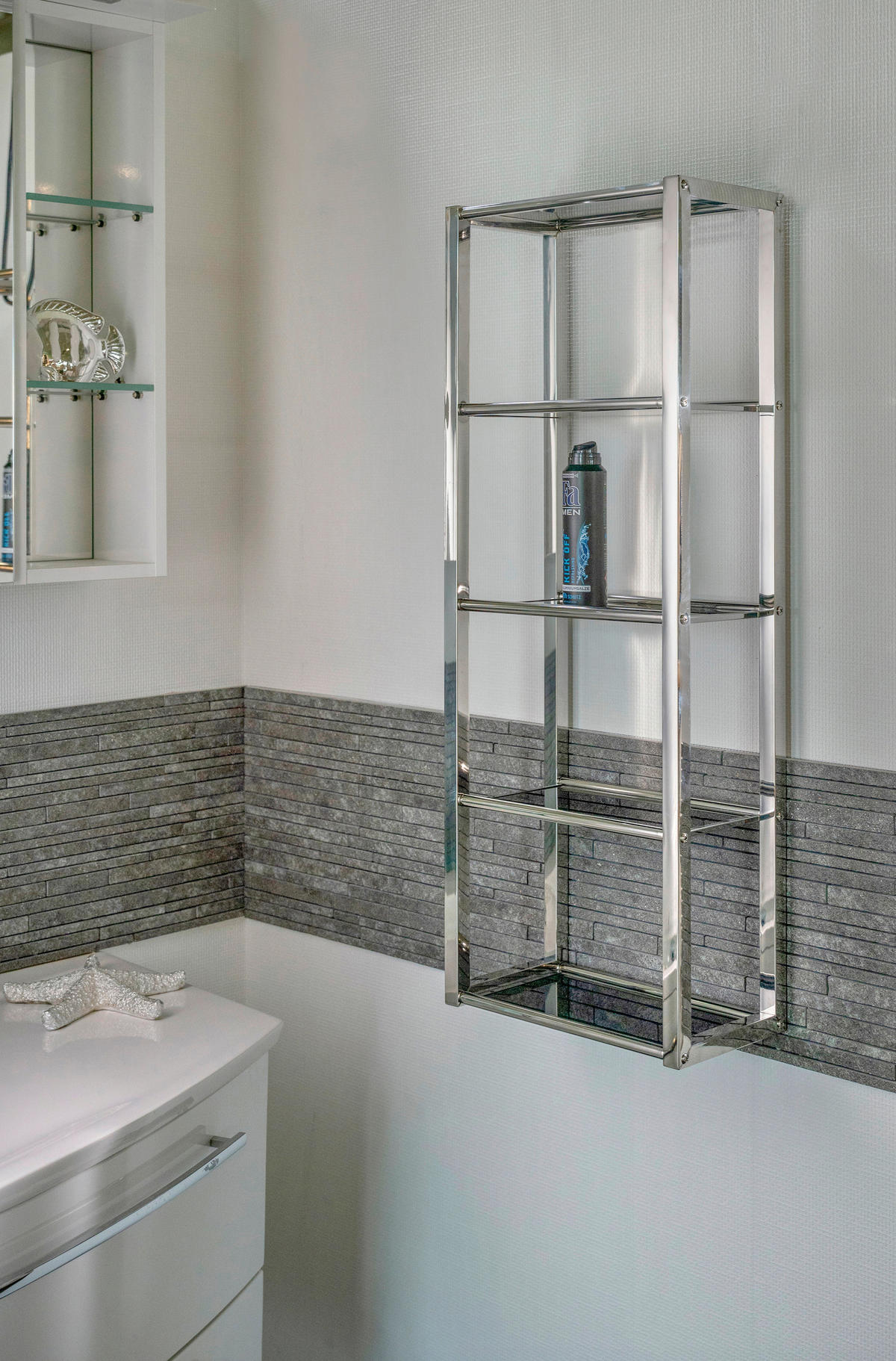 WANDREGAL Schwarz, Edelstahlfarben  - Edelstahlfarben/Schwarz, Design, Glas/Metall (30/82/17cm)