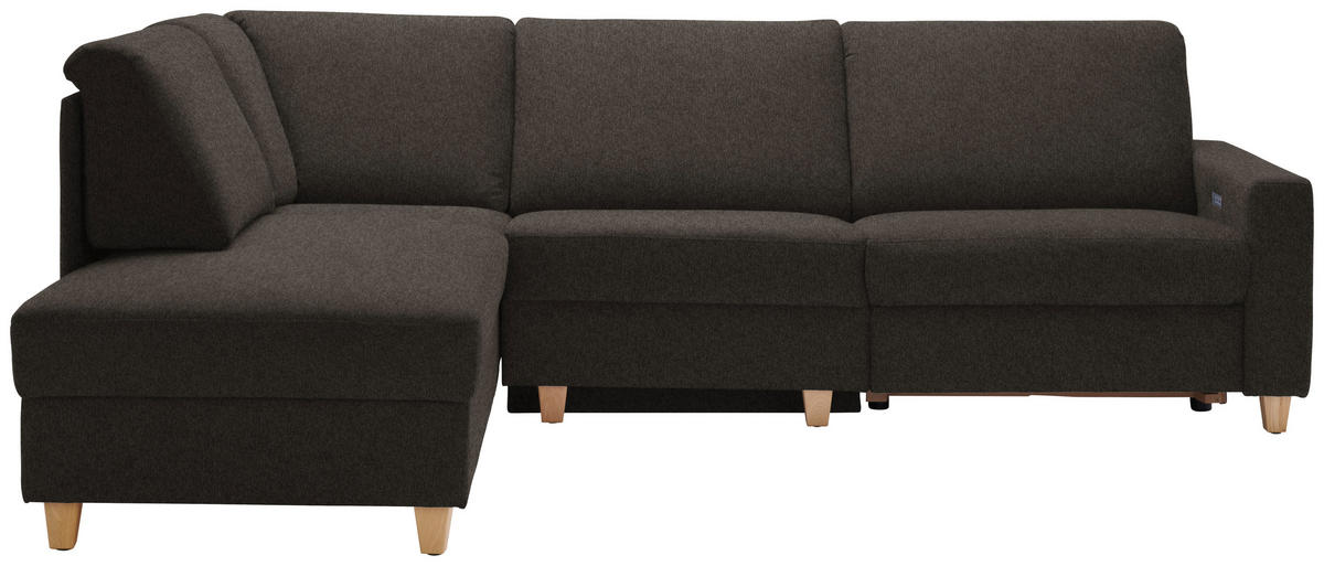 ECKSOFA in Flachgewebe Dunkelbraun  203/261 cm  - Eichefarben/Dunkelbraun, KONVENTIONELL, Holz/Textil (203/261cm) - Sedda