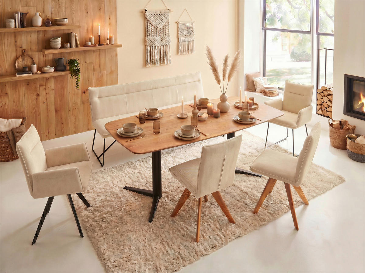 ESSTISCH 220/100/76 cm Echtholz  Holz, Metall in verschiedenen Größen erhältlich, in verschiedenen Holzarten erhältlich, Variantenauswahl Eichefarben  - Eichefarben/Schwarz, Design, Holz/Metall (220/100/76cm) - Johann Jakob