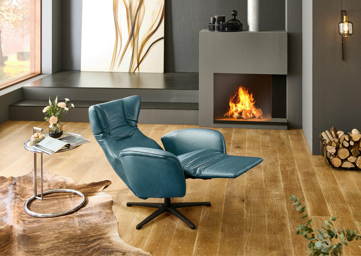 RELAXSESSEL Leder Blau  - Blau/Schwarz, Design, Leder/Metall (75/106/86cm) - Valdera